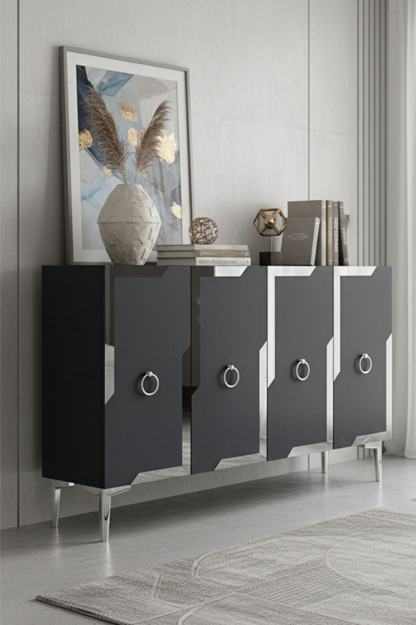 Consola Seza 120, 120 x 75 x 32 cm, antracit argintiu, PAL melaminat, oglinda inclusa, antracit / silver — imaginea 5