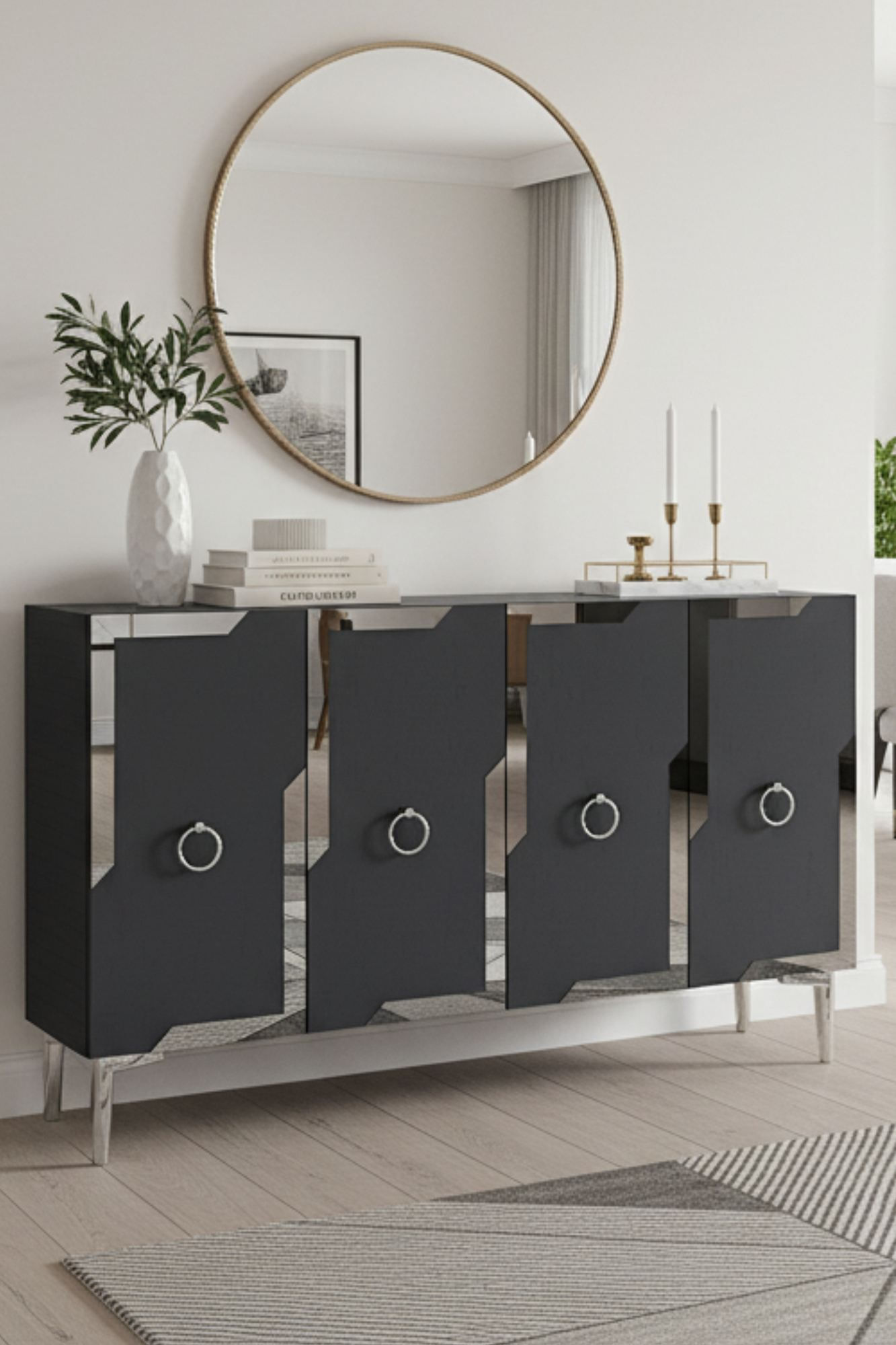 Consola Seza 120, 120 x 75 x 32 cm, antracit argintiu, PAL melaminat, oglinda inclusa, antracit / silver — imaginea 7