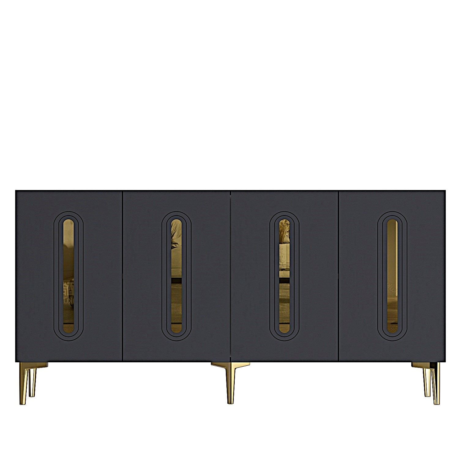 Consola Rany 150, 150 x 75 x 32 cm, antracit auriu, PAL melaminat, spatiu de depozitare, fixare pe perete, antracit / gold — imaginea 2