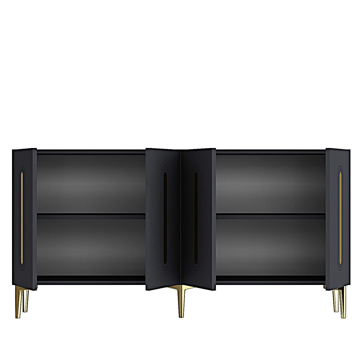 Consola Rany 150, 150 x 75 x 32 cm, antracit auriu, PAL melaminat, spatiu de depozitare, fixare pe perete, antracit / gold — imaginea 4