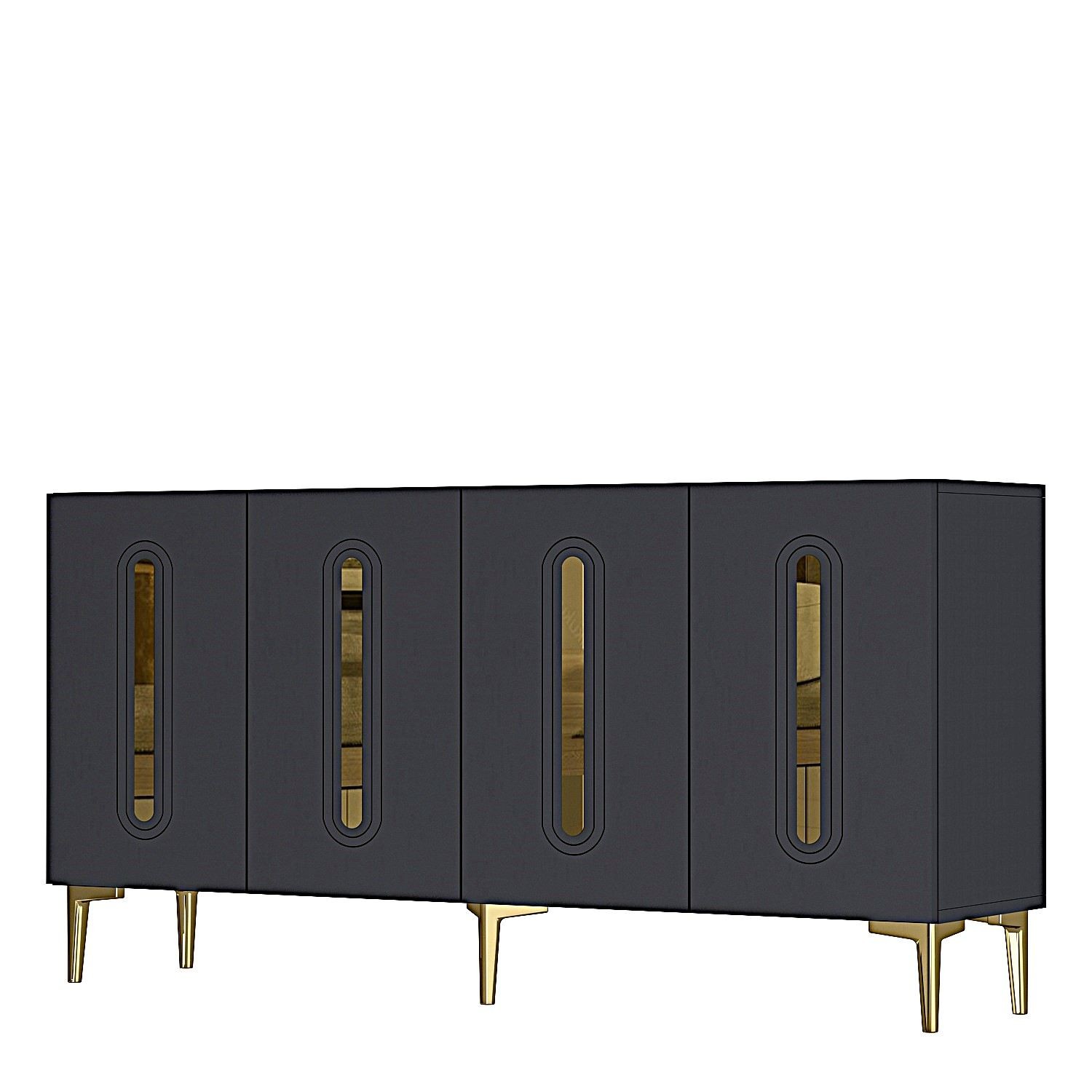 Consola Rany 150, 150 x 75 x 32 cm, antracit auriu, PAL melaminat, spatiu de depozitare, fixare pe perete, antracit / gold — imaginea 5