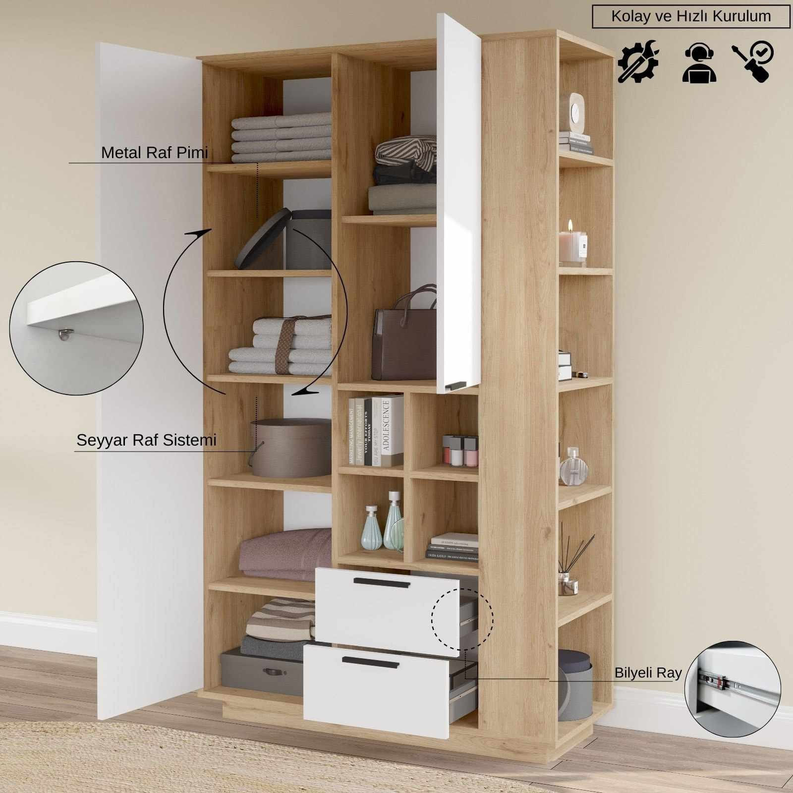 Dulap Frt1-Sw, 110 x 190 x 45 cm, natural alb, PAL melaminat — imaginea 5