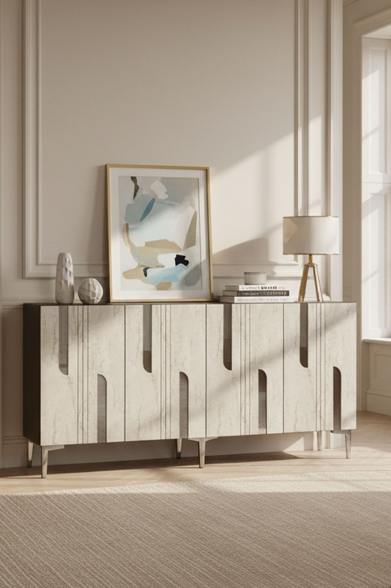 Consola Nota 150, 150 x 75 x 32 cm, antracit travertin argintiu, PAL melaminat, antracit / travertin / silver — imaginea 4