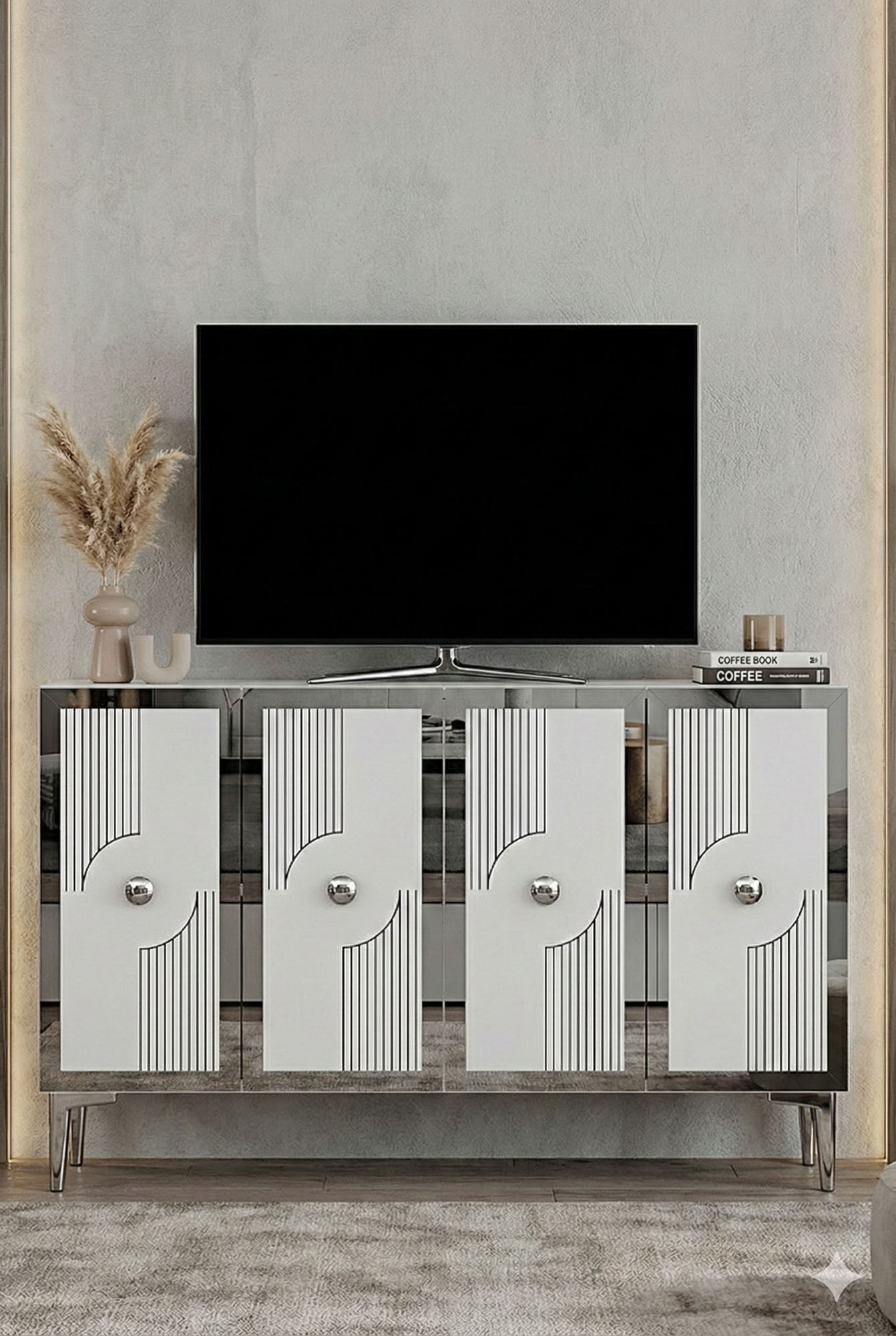Consola Pega 120, 120 x 79 x 32 cm, alb argintiu, PAL melaminat, spatiu de depozitare, fixare pe perete, alb / silver — imaginea 5