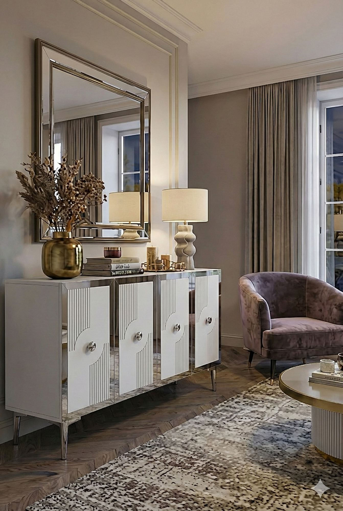 Consola Pega 120, 120 x 79 x 32 cm, alb argintiu, PAL melaminat, spatiu de depozitare, fixare pe perete, alb / silver — imaginea 6