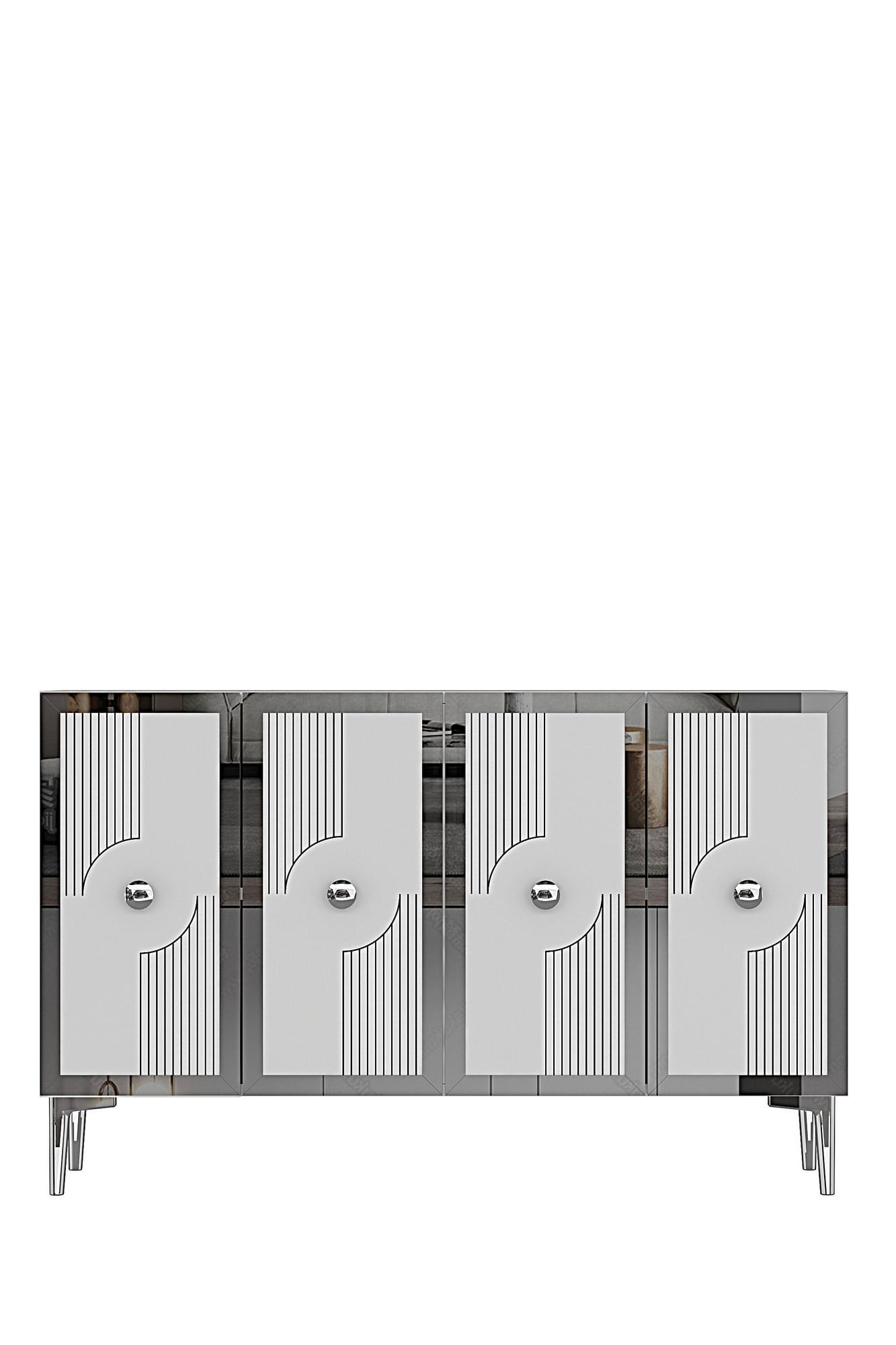 Consola Pega 120, 120 x 79 x 32 cm, alb argintiu, PAL melaminat, spatiu de depozitare, fixare pe perete, alb / silver — imaginea 7