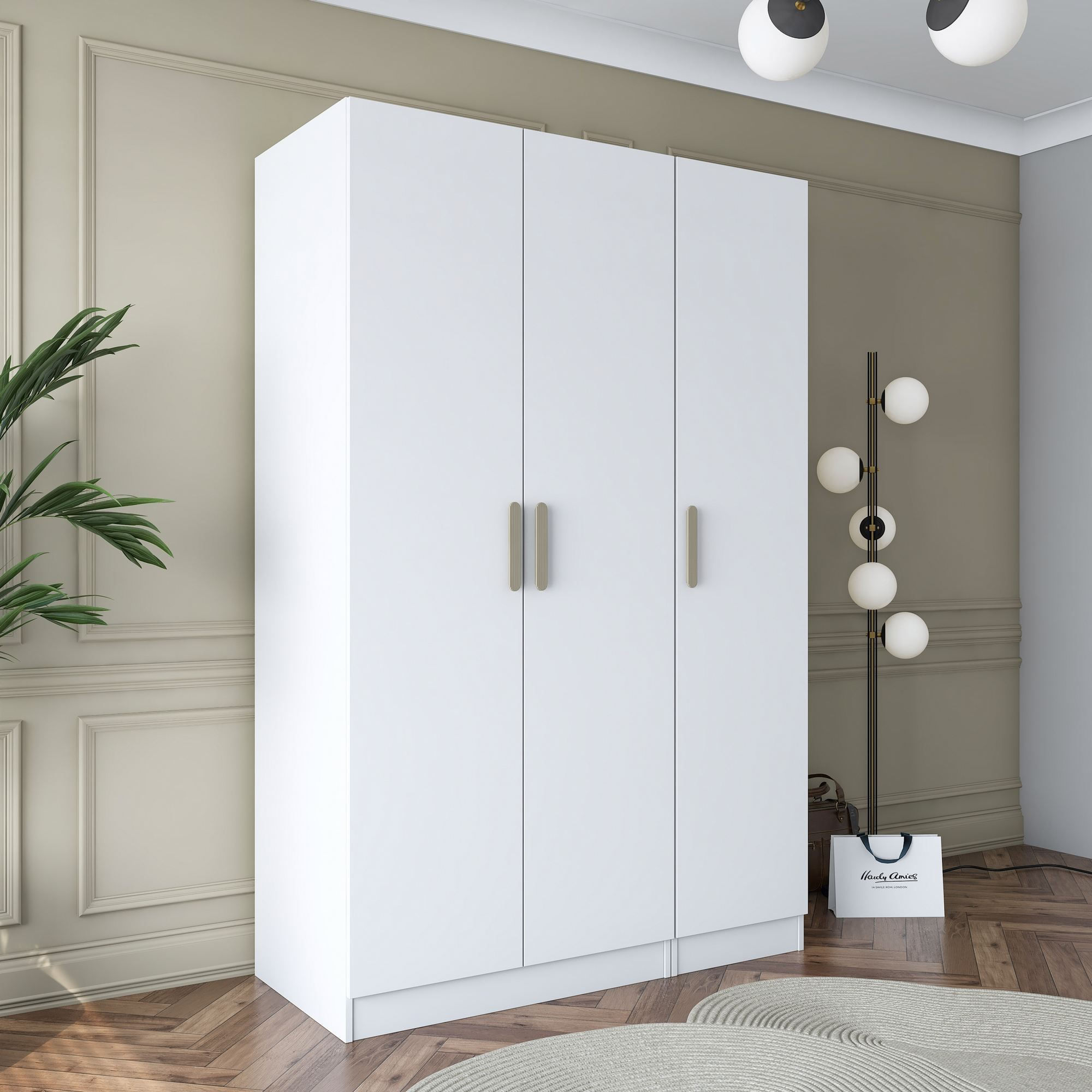 Dulap haine BA164, 135 x 210 x 57,5 cm, alb, PAL, spatiu de depozitare, fixare pe perete — imaginea 3
