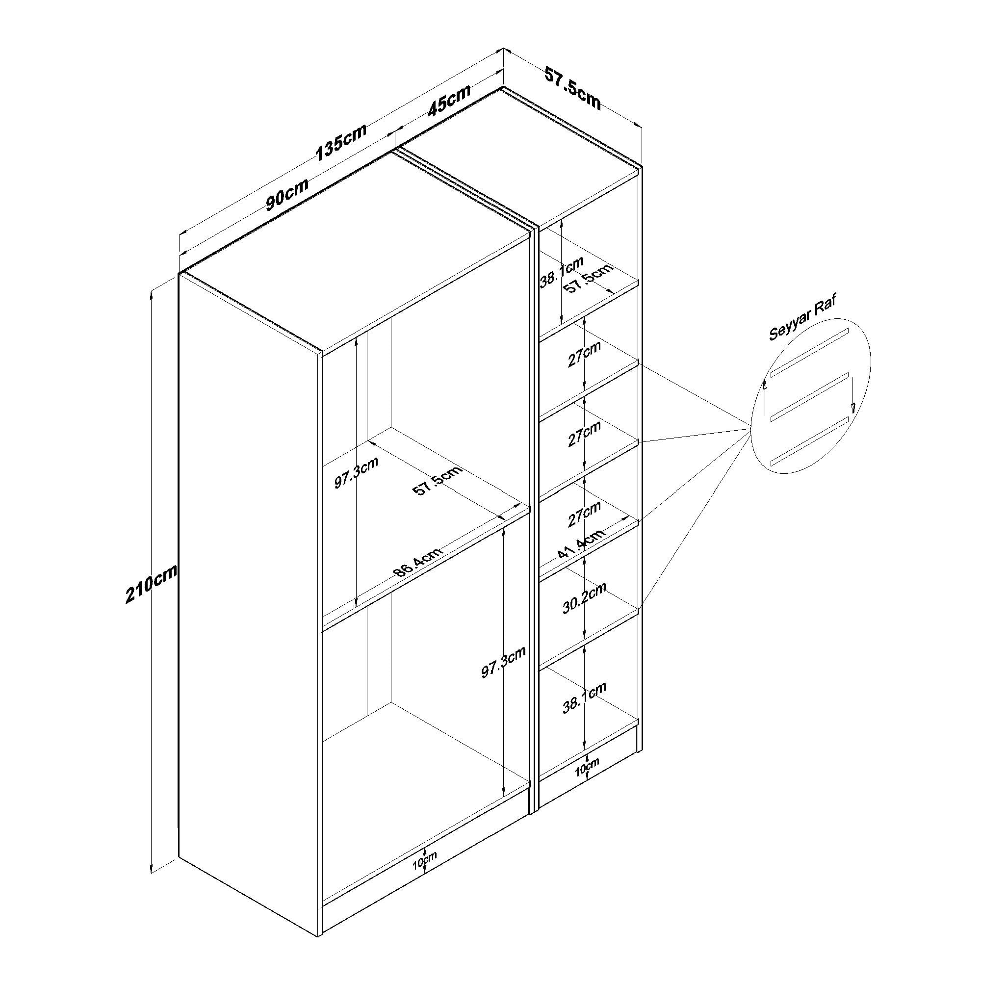 Dulap haine BA164, 135 x 210 x 57,5 cm, alb, PAL, spatiu de depozitare, fixare pe perete — imaginea 4