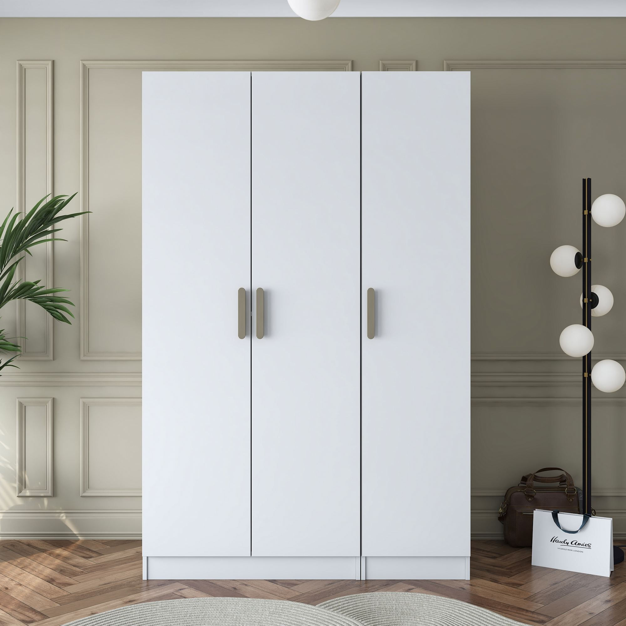 Dulap haine BA164, 135 x 210 x 57,5 cm, alb, PAL, spatiu de depozitare, fixare pe perete — imaginea 6