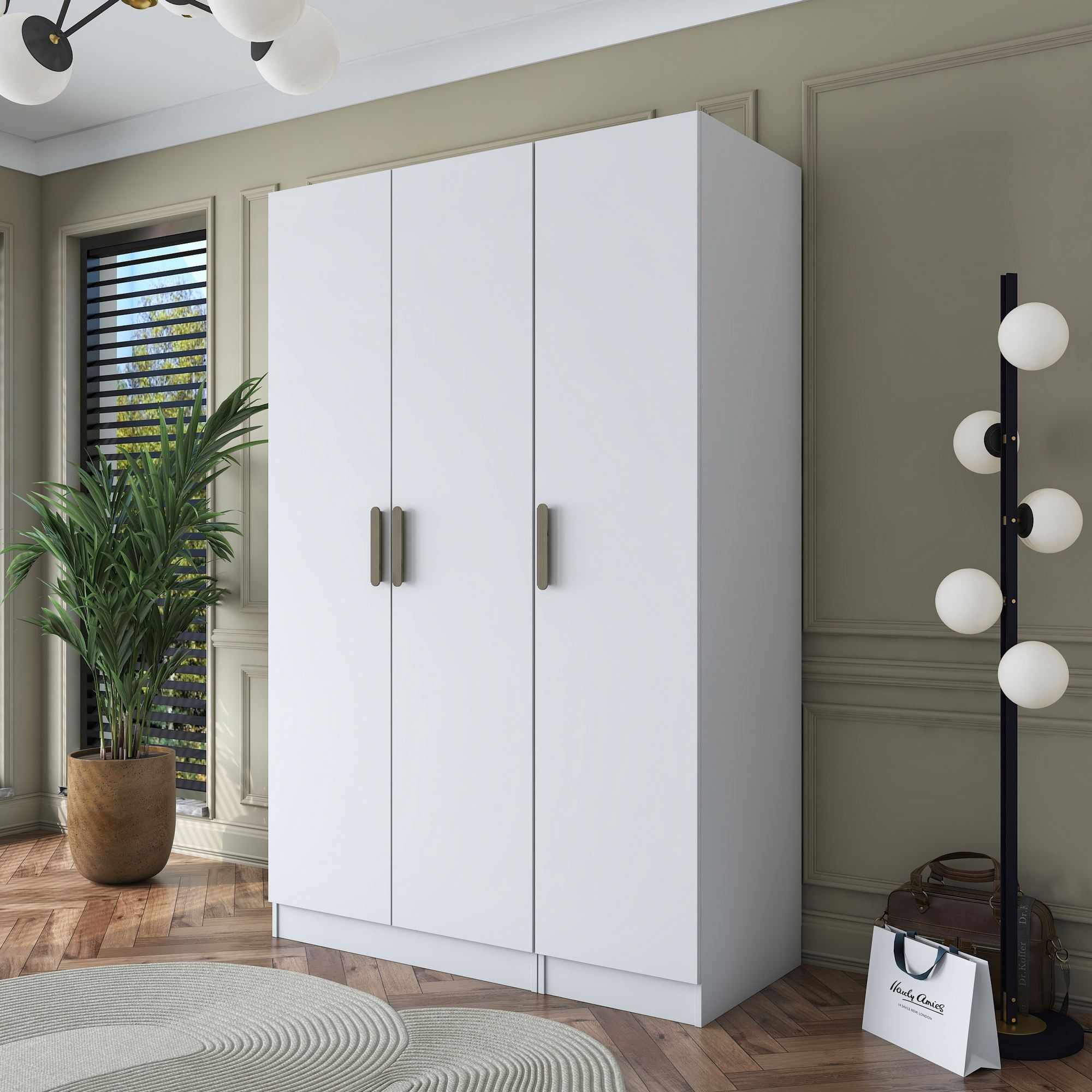 Dulap haine BA164, 135 x 210 x 57,5 cm, alb, PAL, spatiu de depozitare, fixare pe perete — imaginea 7