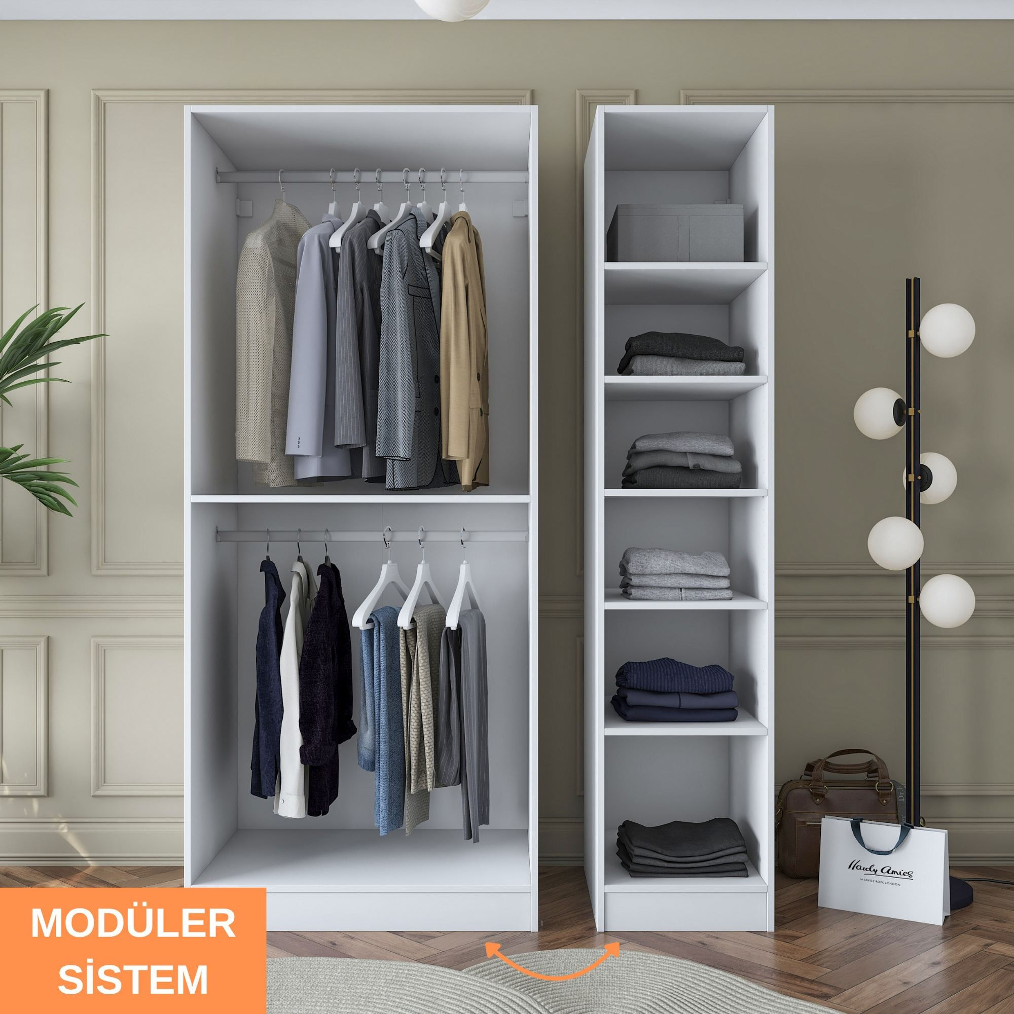 Dulap haine BA164, 135 x 210 x 57,5 cm, alb, PAL, spatiu de depozitare, fixare pe perete — imaginea 8