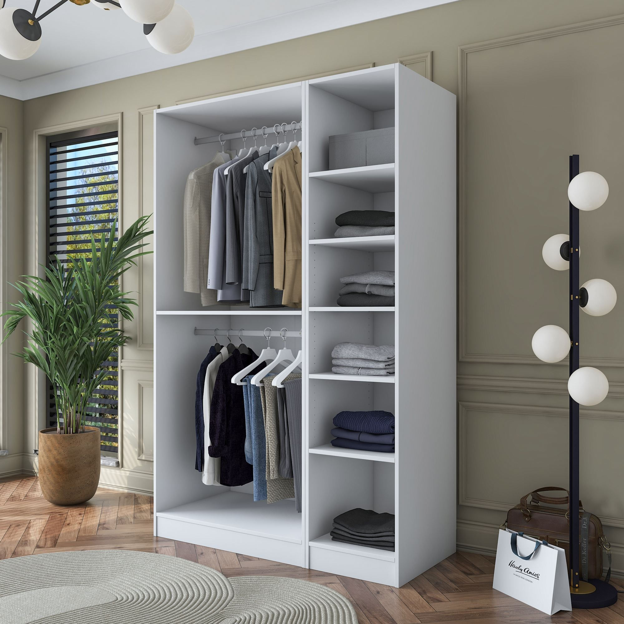 Dulap haine BA164, 135 x 210 x 57,5 cm, alb, PAL, spatiu de depozitare, fixare pe perete — imaginea 9