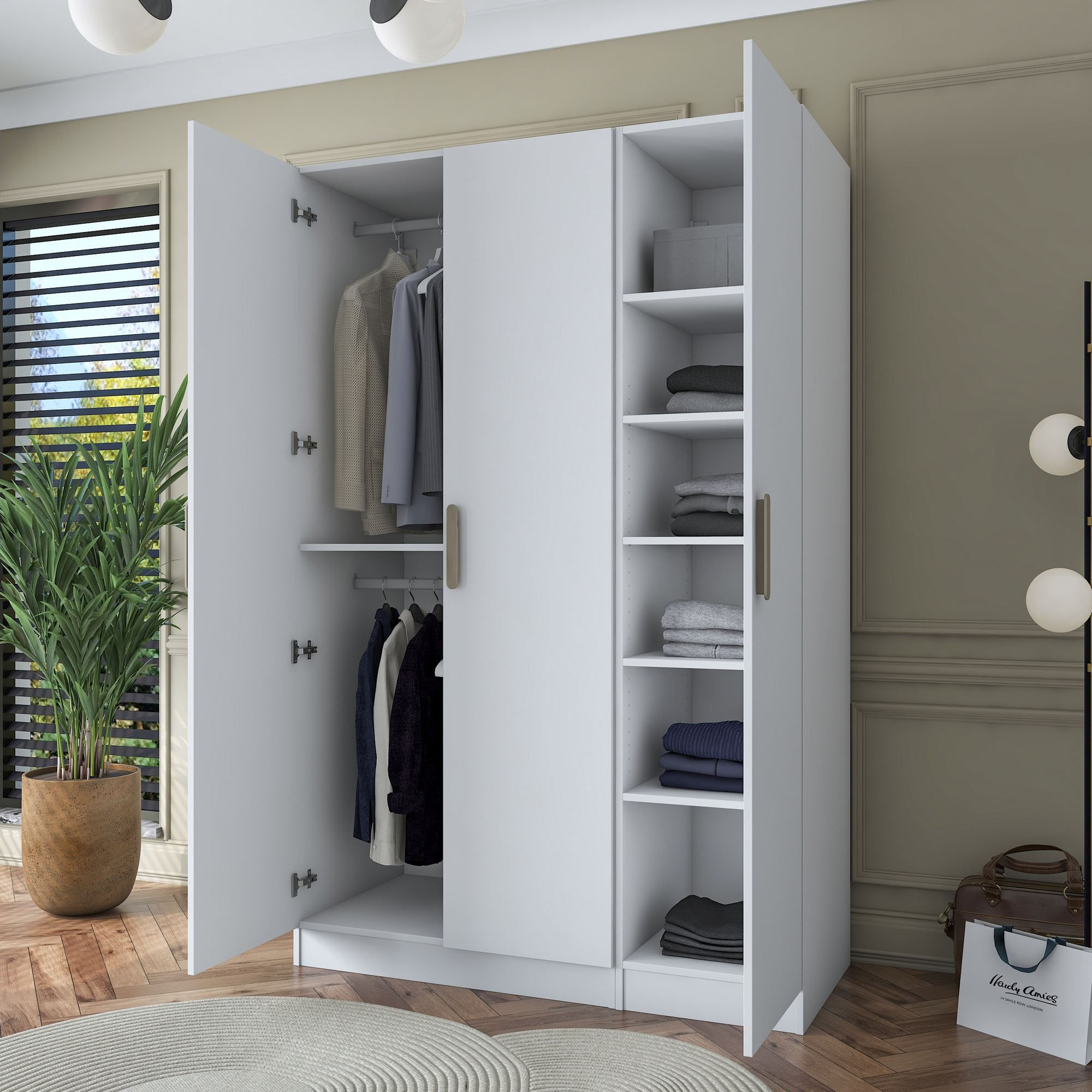 Dulap haine BA164, 135 x 210 x 57,5 cm, alb, PAL, spatiu de depozitare, fixare pe perete — imaginea 11