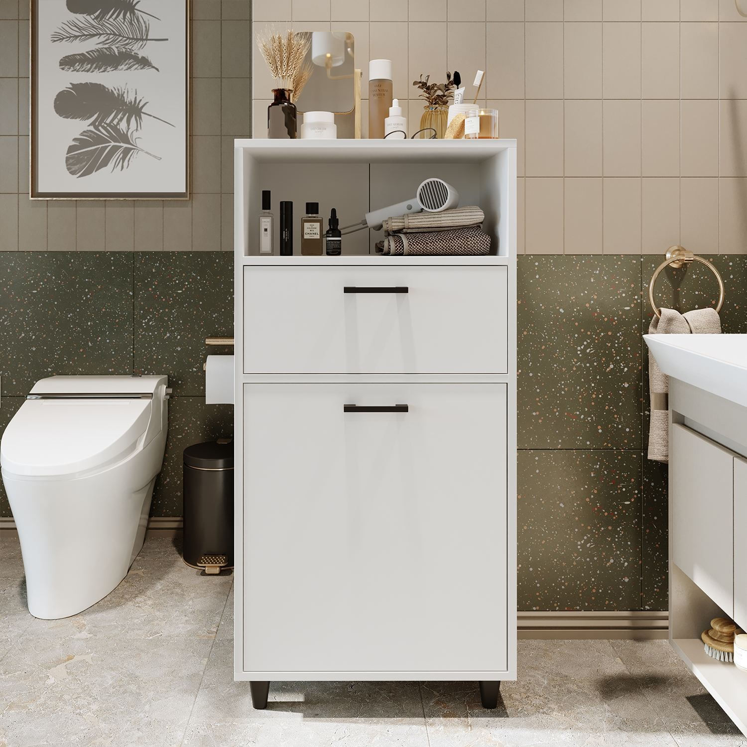 Dulap 2489, 60 x 115 x 35 cm, alb, PAL melaminat, spatiu de depozitare, fixare pe perete — imaginea 2