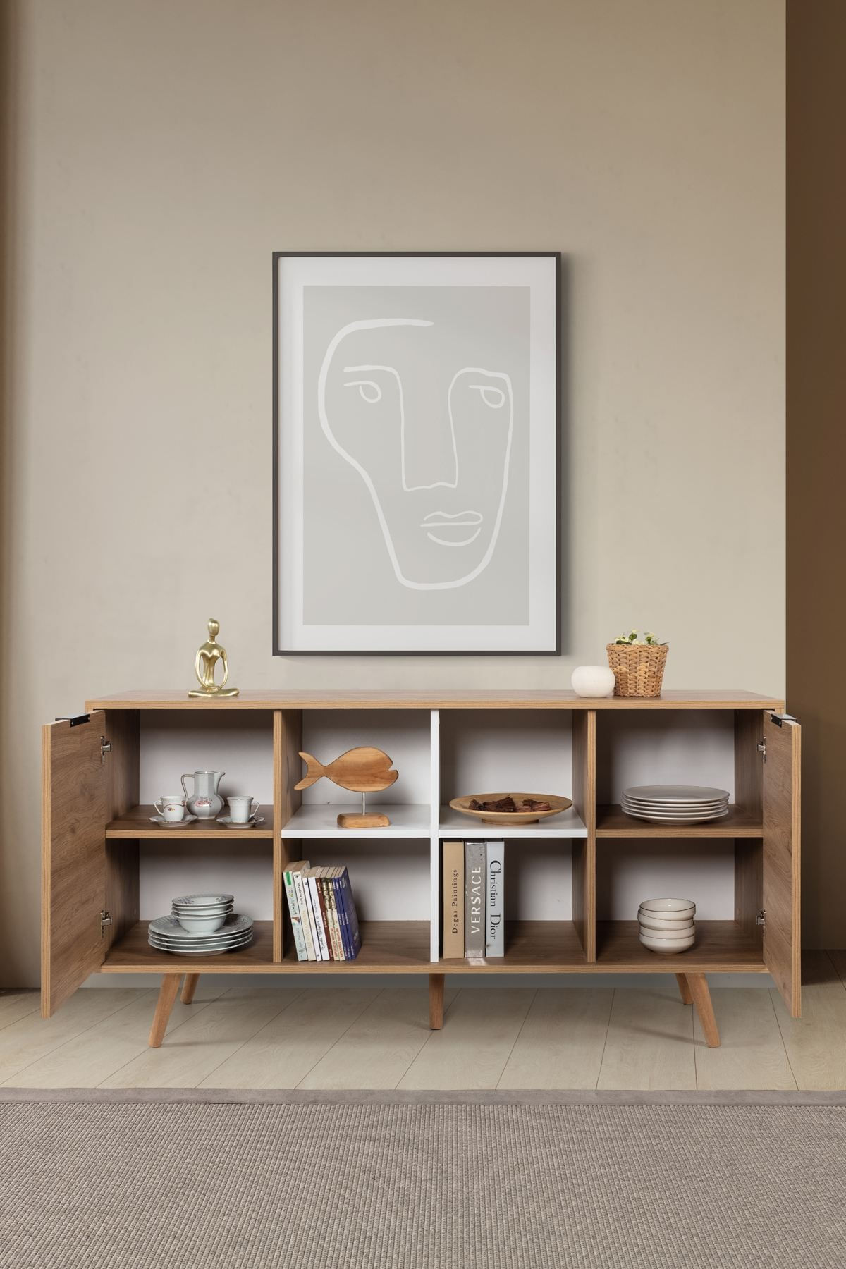 Consola Sina 4621, 160 x 82 x 44 cm, stejar safir alb, PAL melaminat — imaginea 4