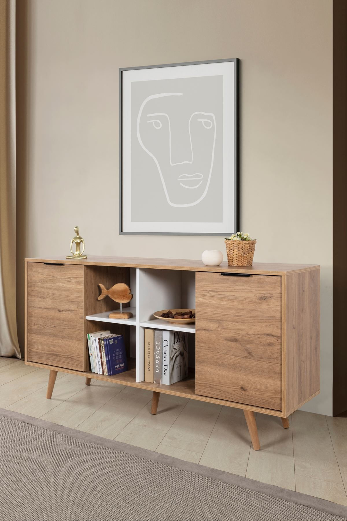 Consola Sina 4621, 160 x 82 x 44 cm, stejar safir alb, PAL melaminat — imaginea 6
