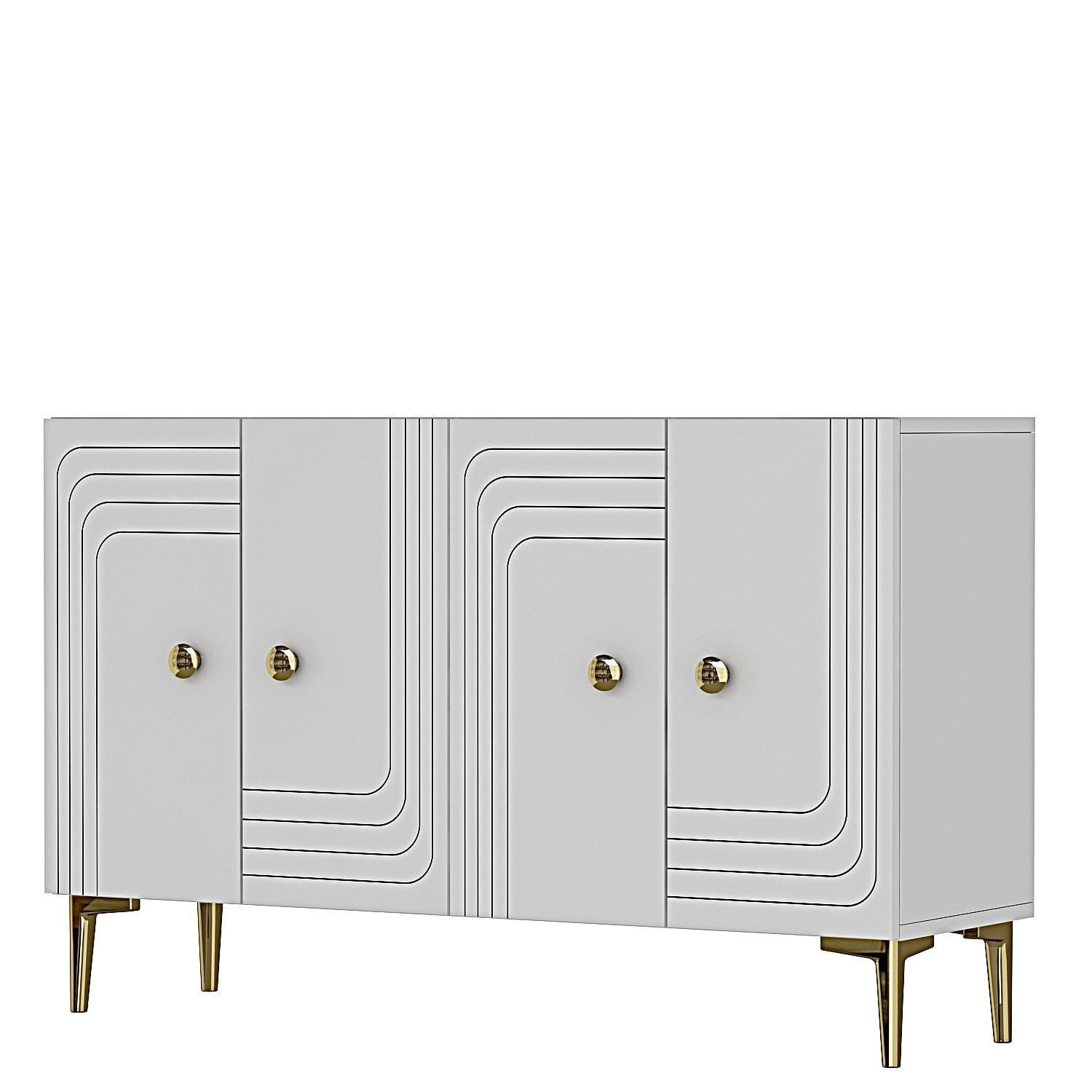 Consola Lessi 120, 120 x 75 x 32 cm, alb auriu, PAL melaminat, spatiu de depozitare, fixare pe perete, alb / gold — imaginea 2