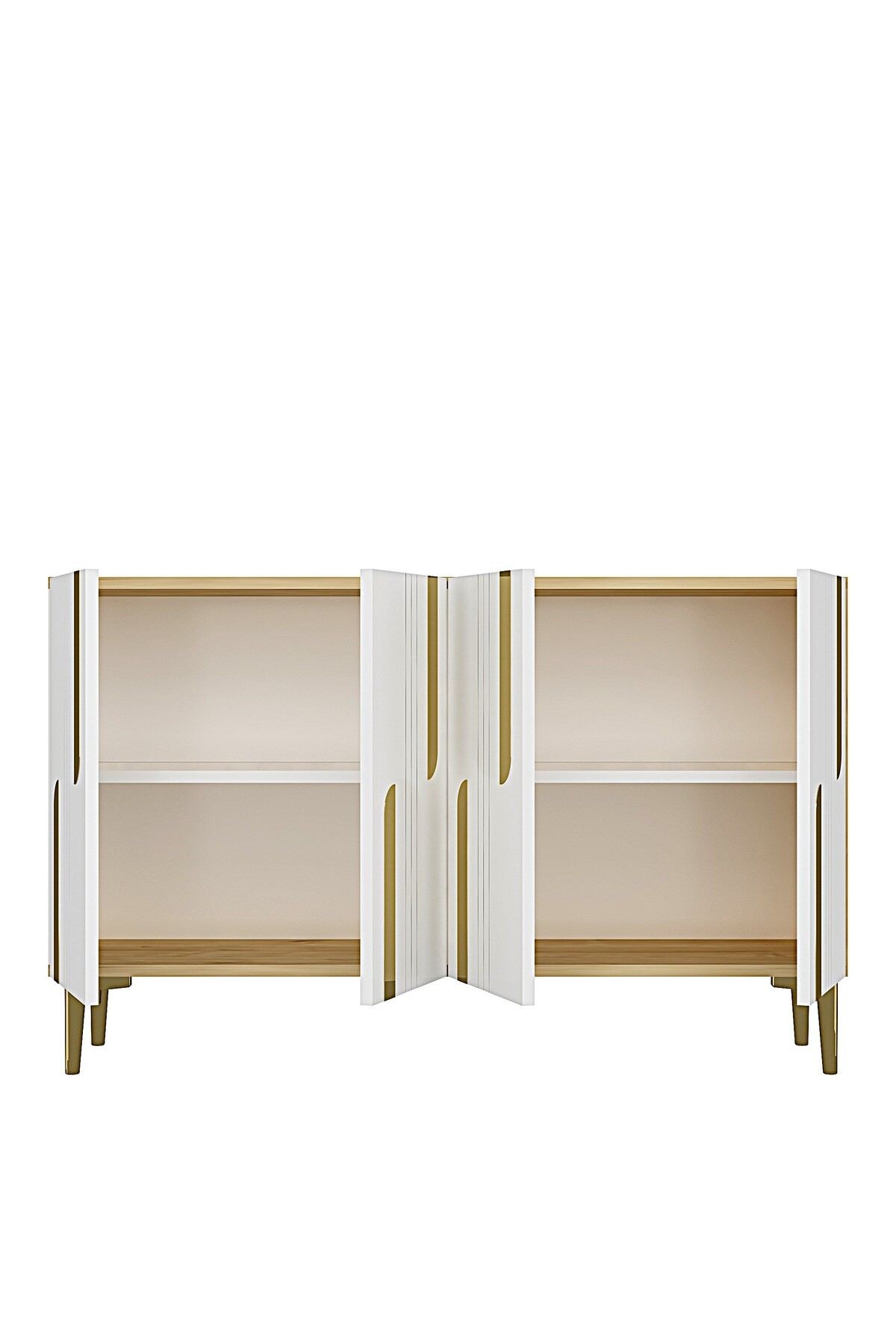 Consola Nota 120, 120 x 75 x 32 cm, stejar safir alb auriu, PAL melaminat, oglinda inclusa, safir stejar / alb / gold — imaginea 2