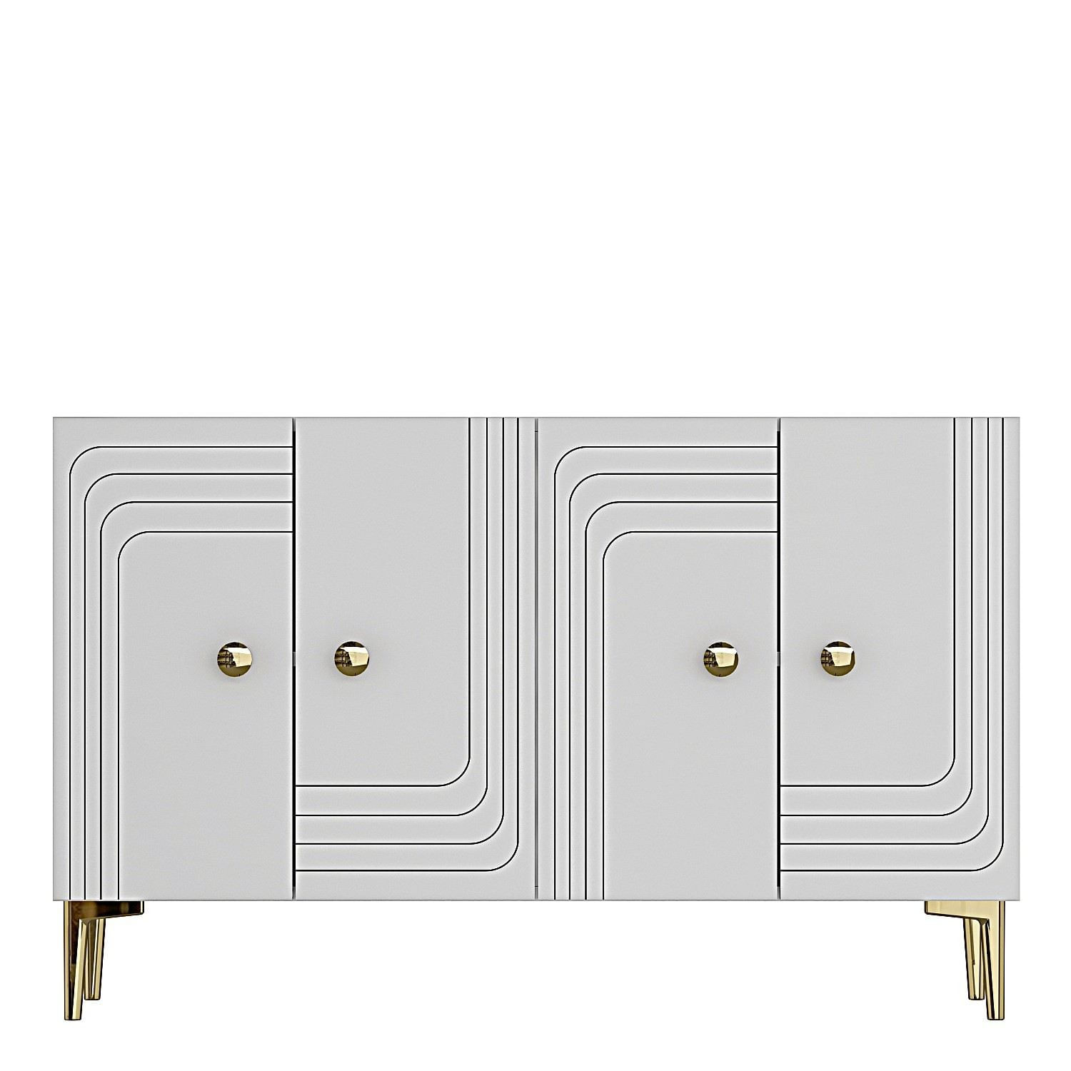 Consola Lessi 120, 120 x 75 x 32 cm, alb auriu, PAL melaminat, spatiu de depozitare, fixare pe perete, alb / gold — imaginea 4