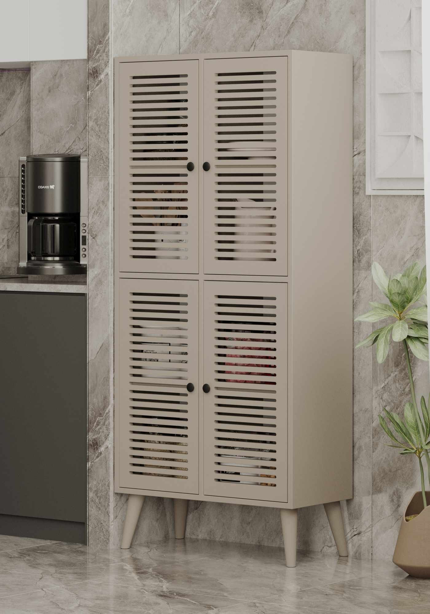 Dulap Deneb, 70 x 160 x 33 cm, bej nisip, MDF, fixare pe perete, capacitate 32 kg, sandstone — imaginea 3