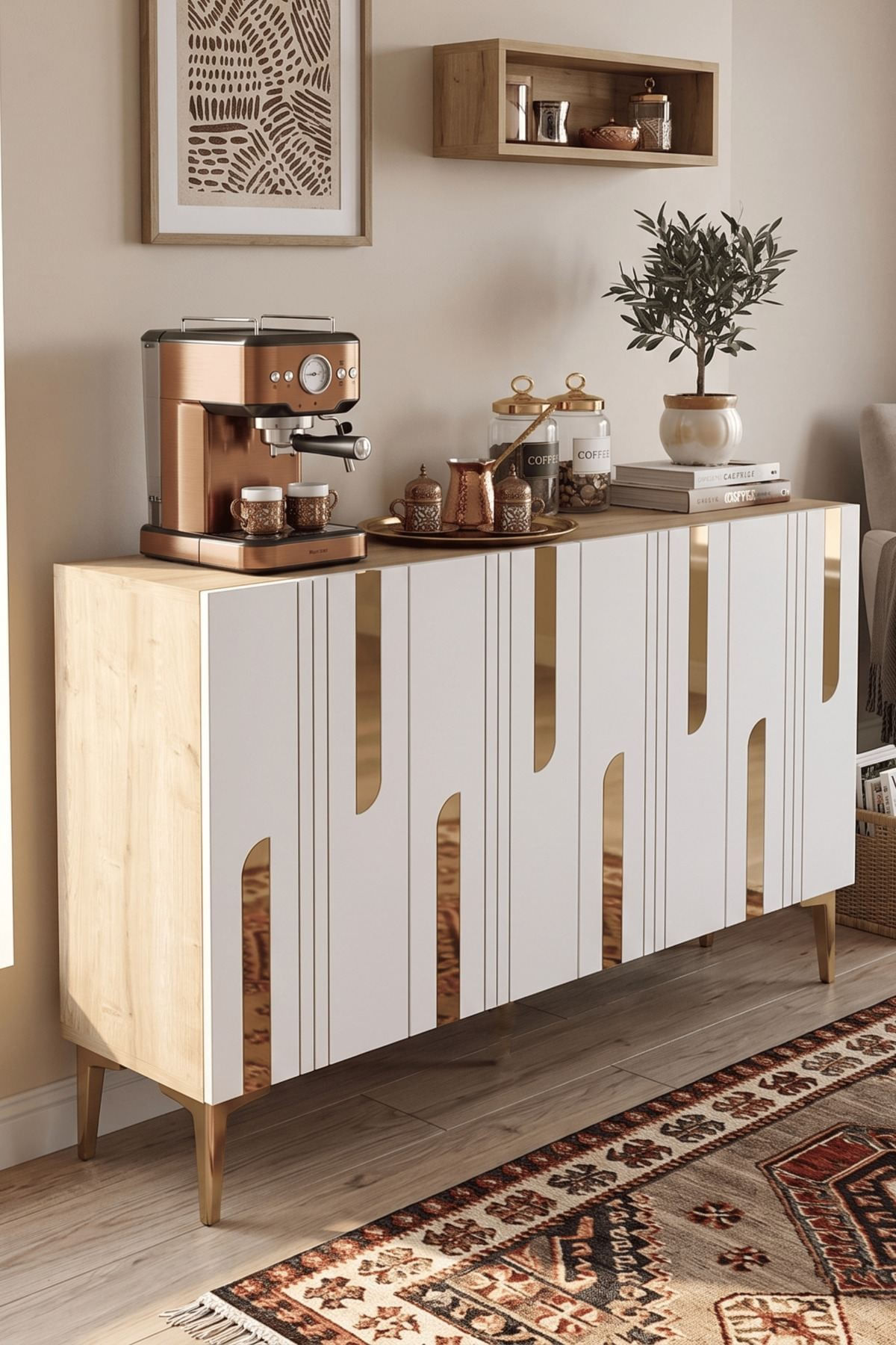 Consola Nota 120, 120 x 75 x 32 cm, stejar safir alb auriu, PAL melaminat, oglinda inclusa, safir stejar / alb / gold — imaginea 7