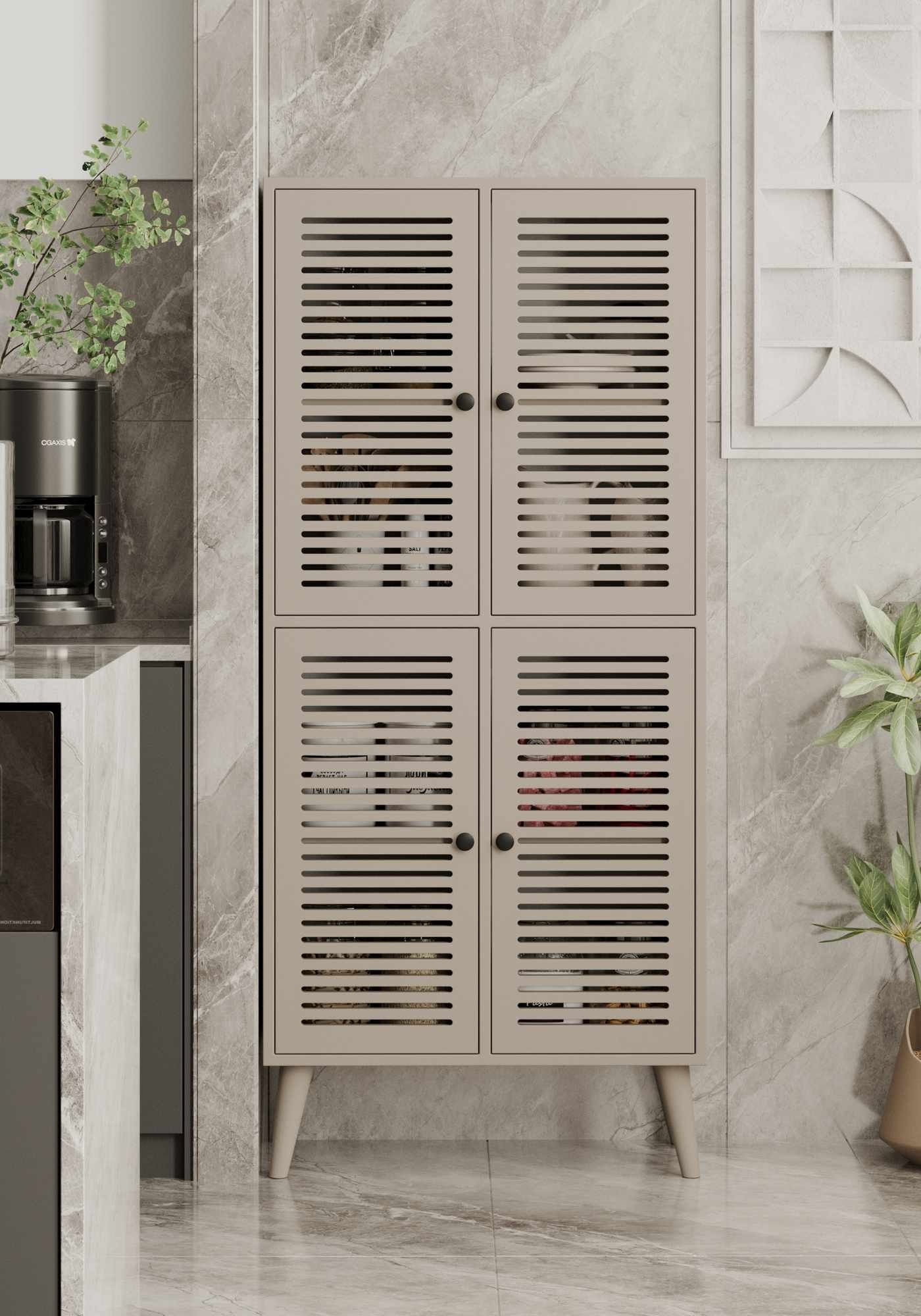 Dulap Deneb, 70 x 160 x 33 cm, bej nisip, MDF, fixare pe perete, capacitate 32 kg, sandstone — imaginea 4