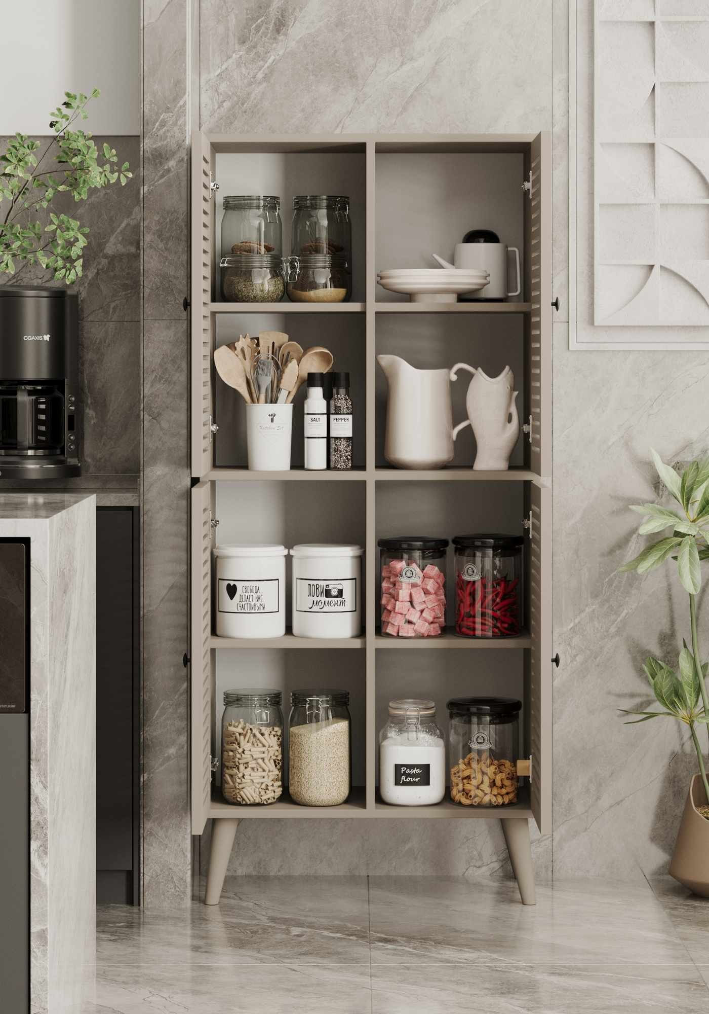 Dulap Deneb, 70 x 160 x 33 cm, bej nisip, MDF, fixare pe perete, capacitate 32 kg, sandstone — imaginea 5
