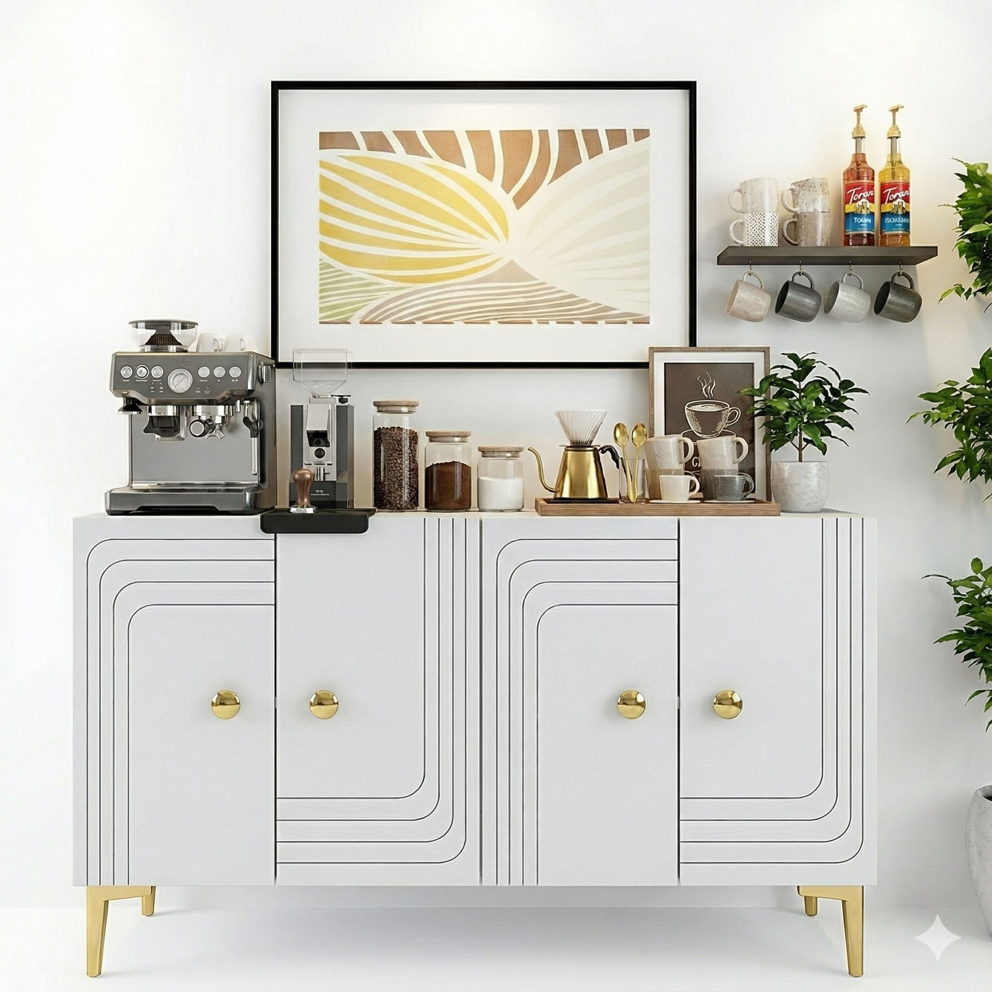 Consola Lessi 120, 120 x 75 x 32 cm, alb auriu, PAL melaminat, spatiu de depozitare, fixare pe perete, alb / gold — imaginea 6