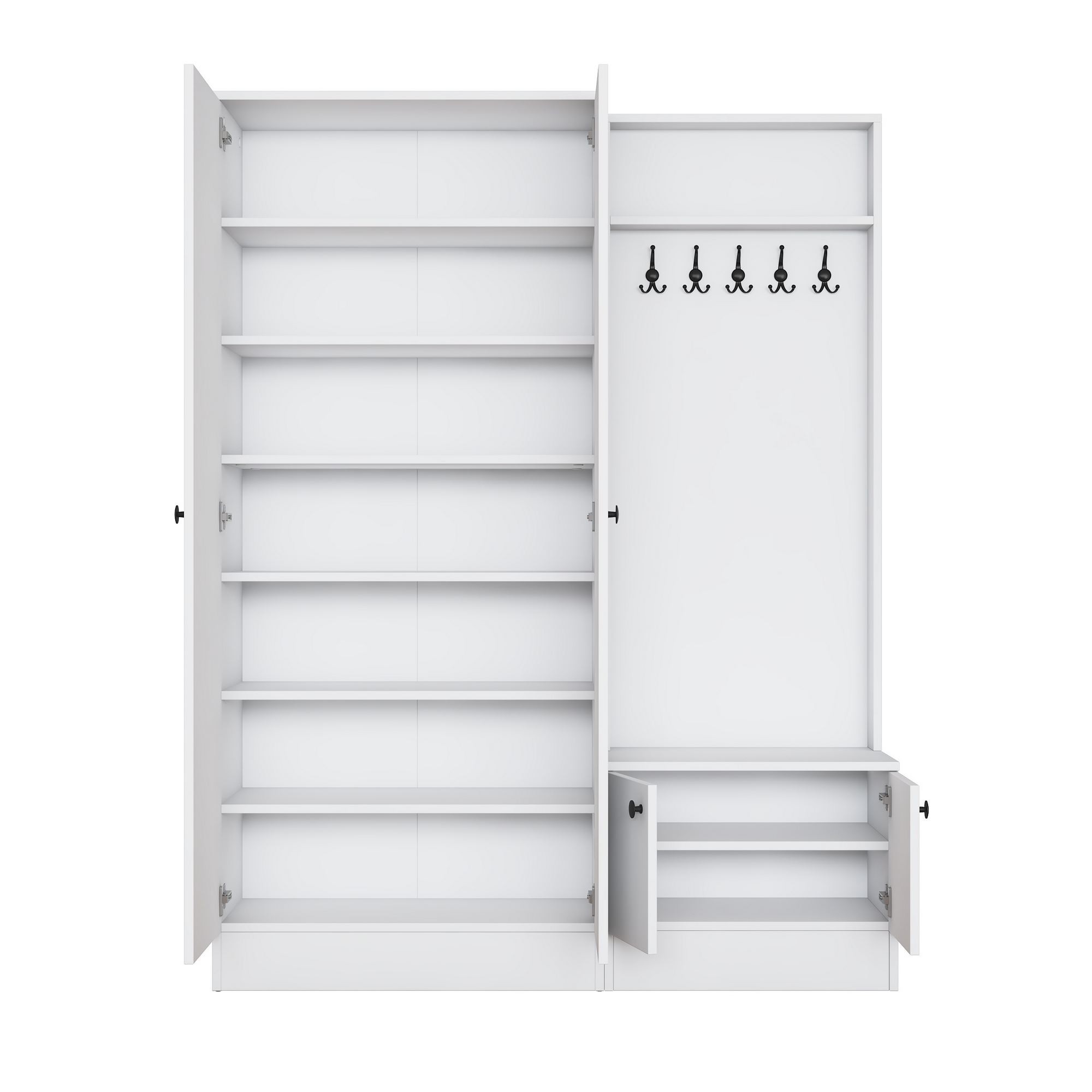 Cuier hol EA151, 139,6 x 182,8 x 37,5 cm, alb, PAL, spatiu de depozitare, fixare pe perete — imaginea 3