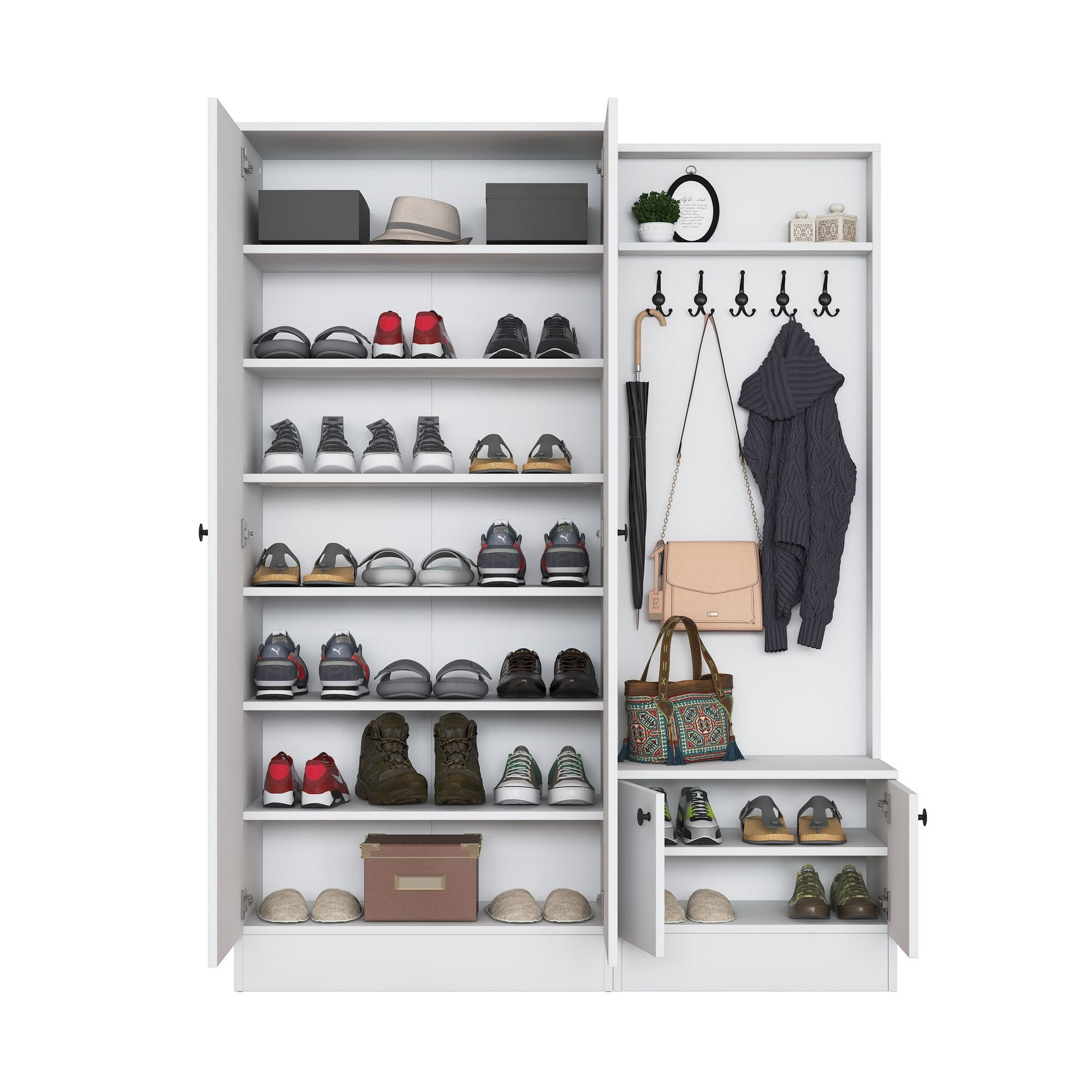 Cuier hol EA151, 139,6 x 182,8 x 37,5 cm, alb, PAL, spatiu de depozitare, fixare pe perete — imaginea 6