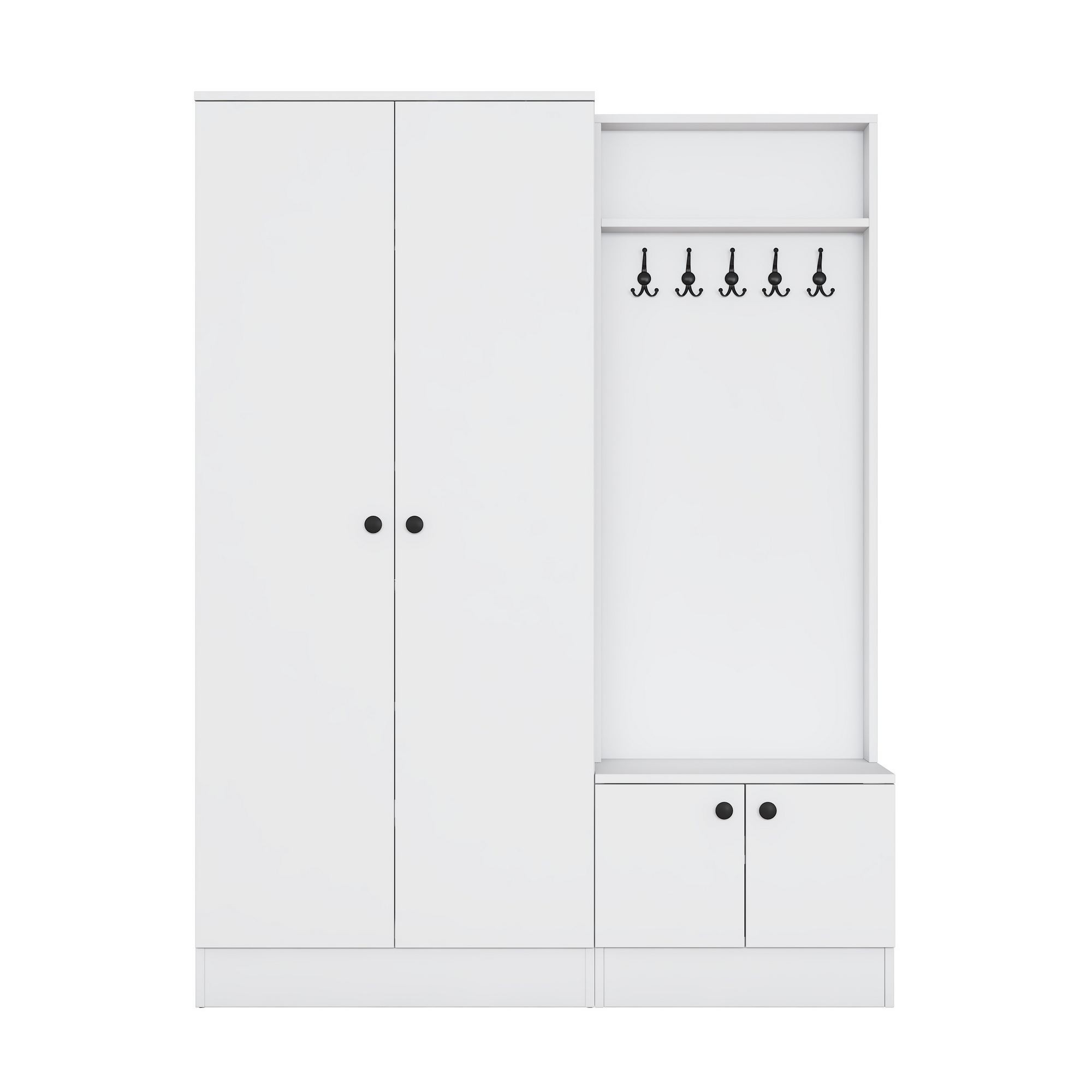 Cuier hol EA151, 139,6 x 182,8 x 37,5 cm, alb, PAL, spatiu de depozitare, fixare pe perete — imaginea 8