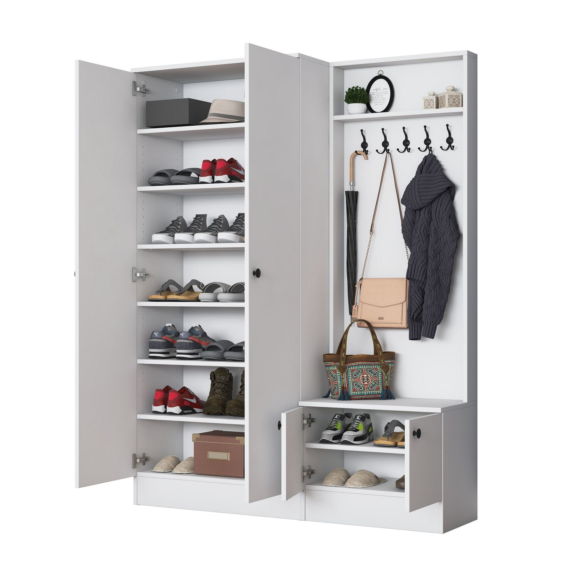 Cuier hol EA151, 139,6 x 182,8 x 37,5 cm, alb, PAL, spatiu de depozitare, fixare pe perete — imaginea 9