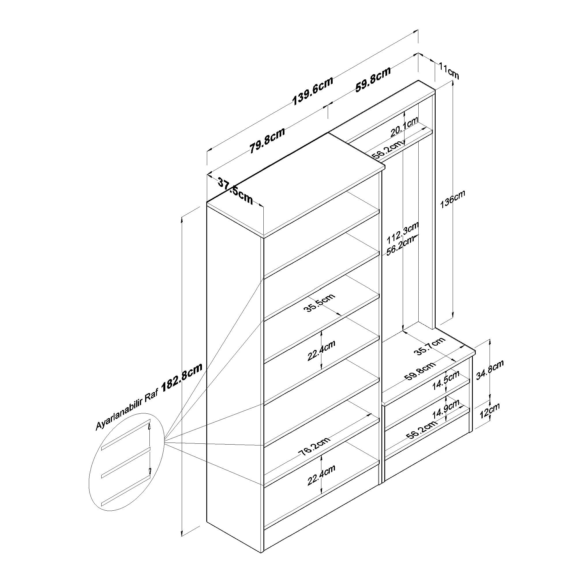 Cuier hol EA151, 139,6 x 182,8 x 37,5 cm, alb, PAL, spatiu de depozitare, fixare pe perete — imaginea 10