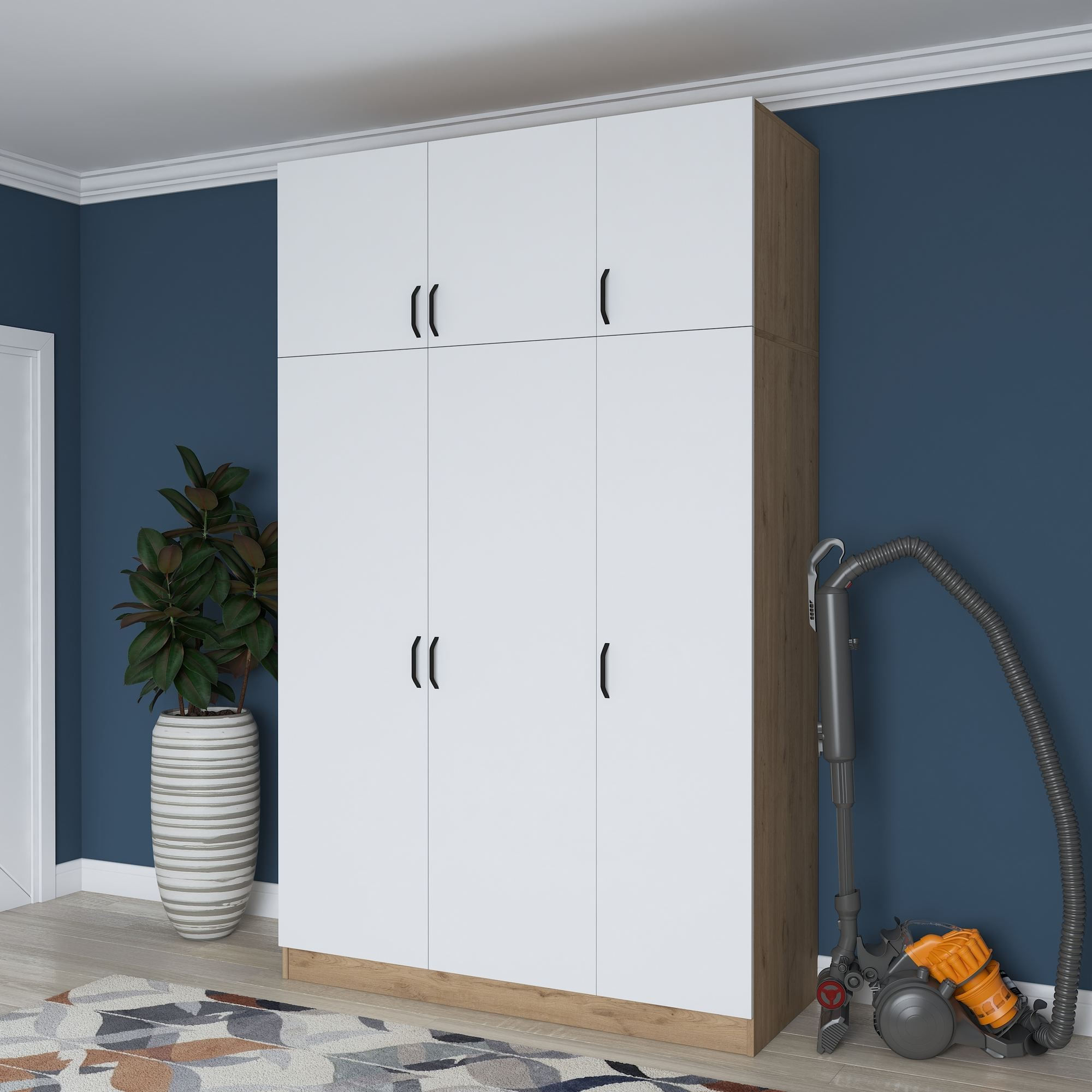 Dulap haine BA104, 145 x 239 x 55 cm, nuc alb, PAL, spatiu de depozitare, fixare pe perete — imaginea 5
