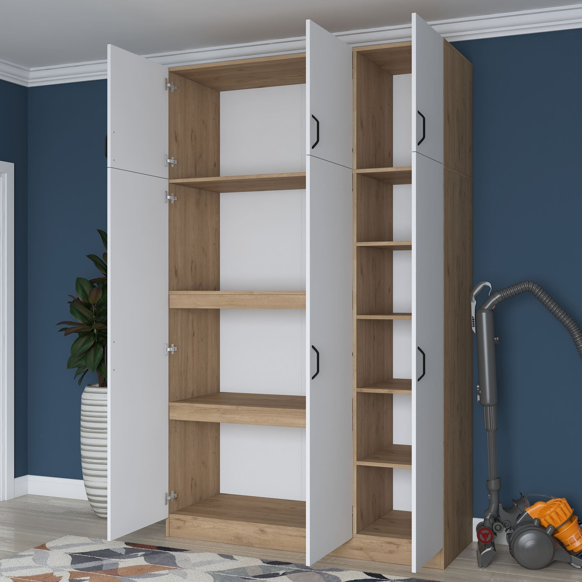 Dulap haine BA104, 145 x 239 x 55 cm, nuc alb, PAL, spatiu de depozitare, fixare pe perete — imaginea 8