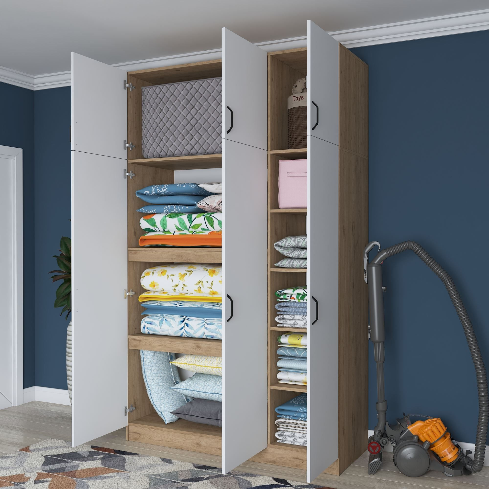 Dulap haine BA104, 145 x 239 x 55 cm, nuc alb, PAL, spatiu de depozitare, fixare pe perete — imaginea 9