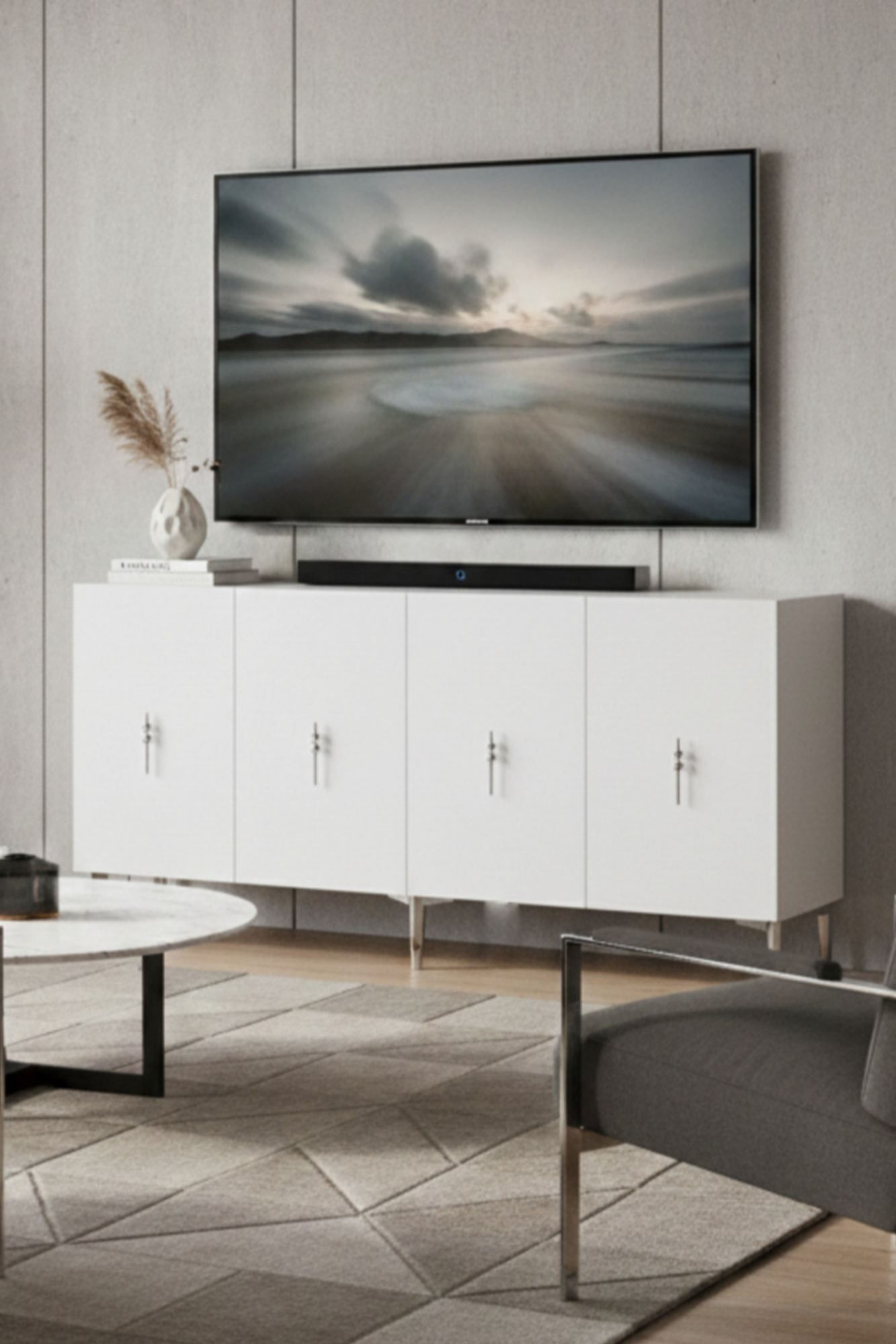 Consola Salkım 150, 150 x 75 x 32 cm, alb argintiu, PAL melaminat, alb / silver — imaginea 5