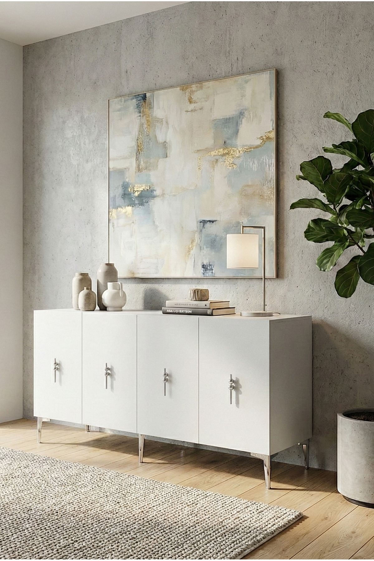 Consola Salkım 150, 150 x 75 x 32 cm, alb argintiu, PAL melaminat, alb / silver — imaginea 6