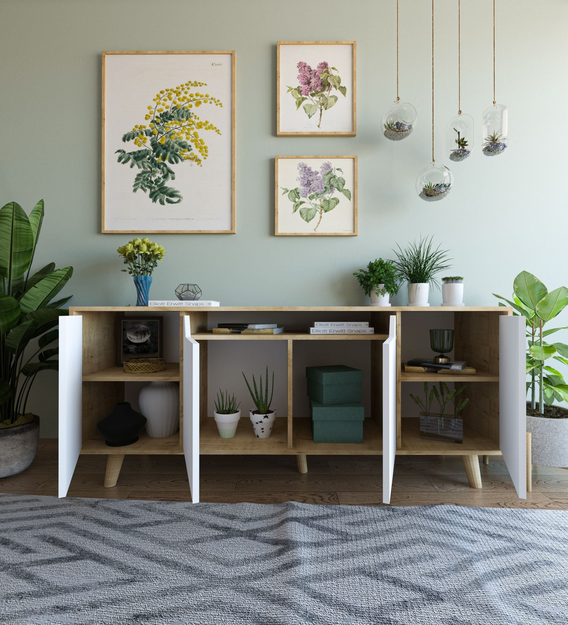 Consola Roma 180, 180 x 80 x 45 cm, stejar safir alb, PAL melaminat, spatiu de depozitare, fixare pe perete, capacitate 30 kg — imaginea 3