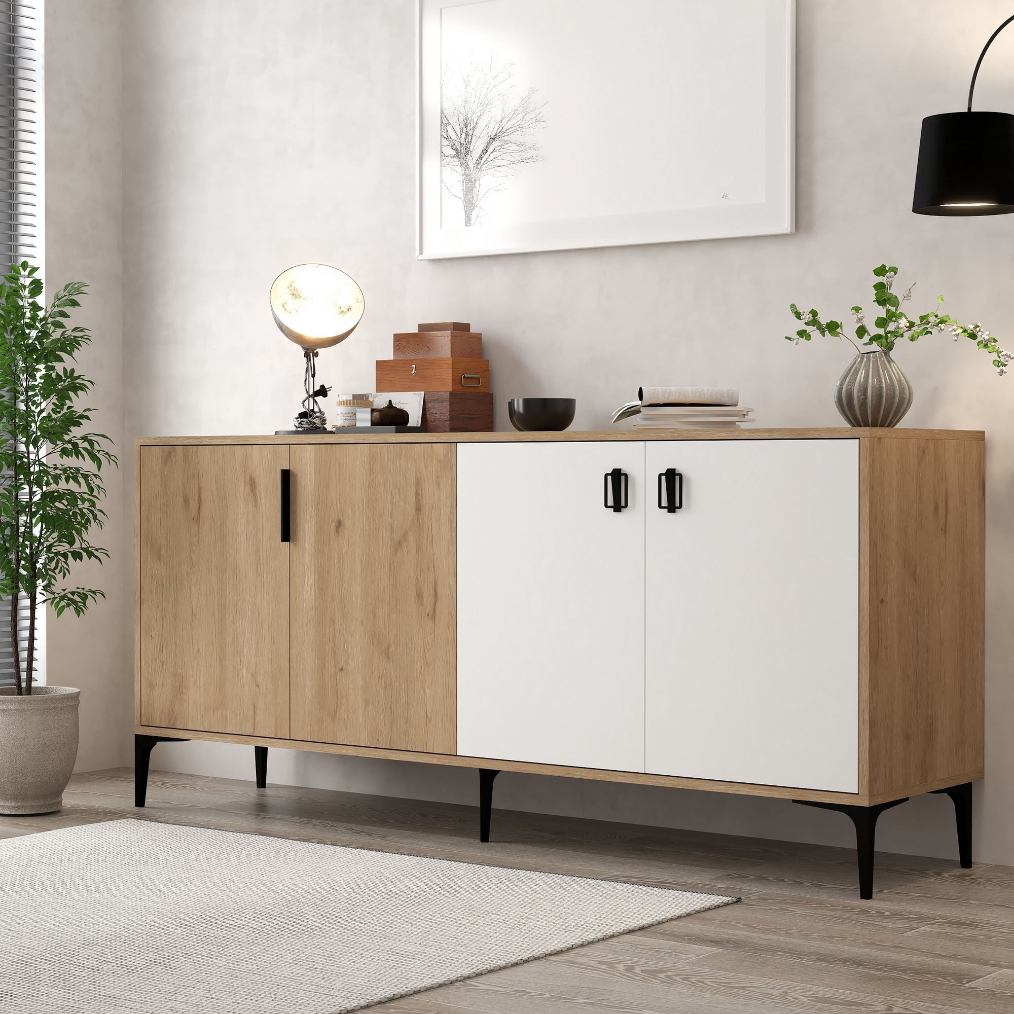 Consola Neva 4003, 180 x 81 x 44 cm, stejar safir alb, PAL melaminat — imaginea 2