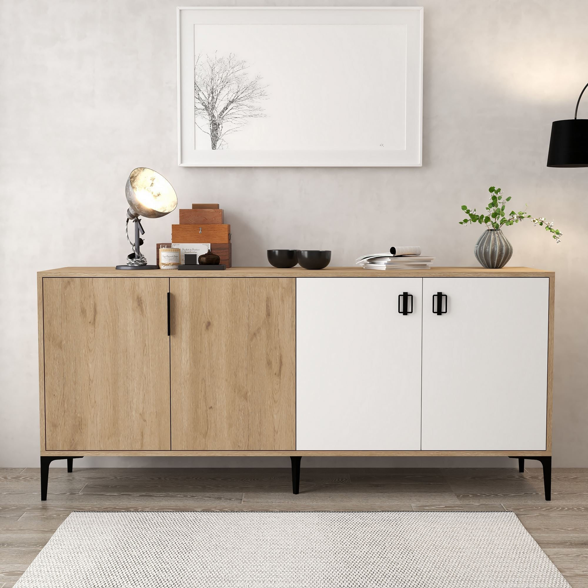 Consola Neva 4003, 180 x 81 x 44 cm, stejar safir alb, PAL melaminat — imaginea 3