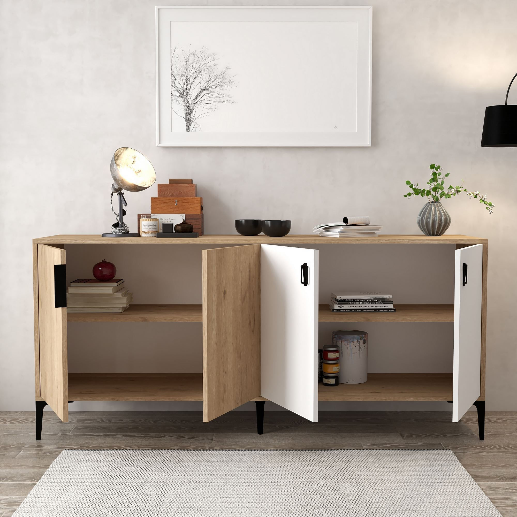 Consola Neva 4003, 180 x 81 x 44 cm, stejar safir alb, PAL melaminat — imaginea 4
