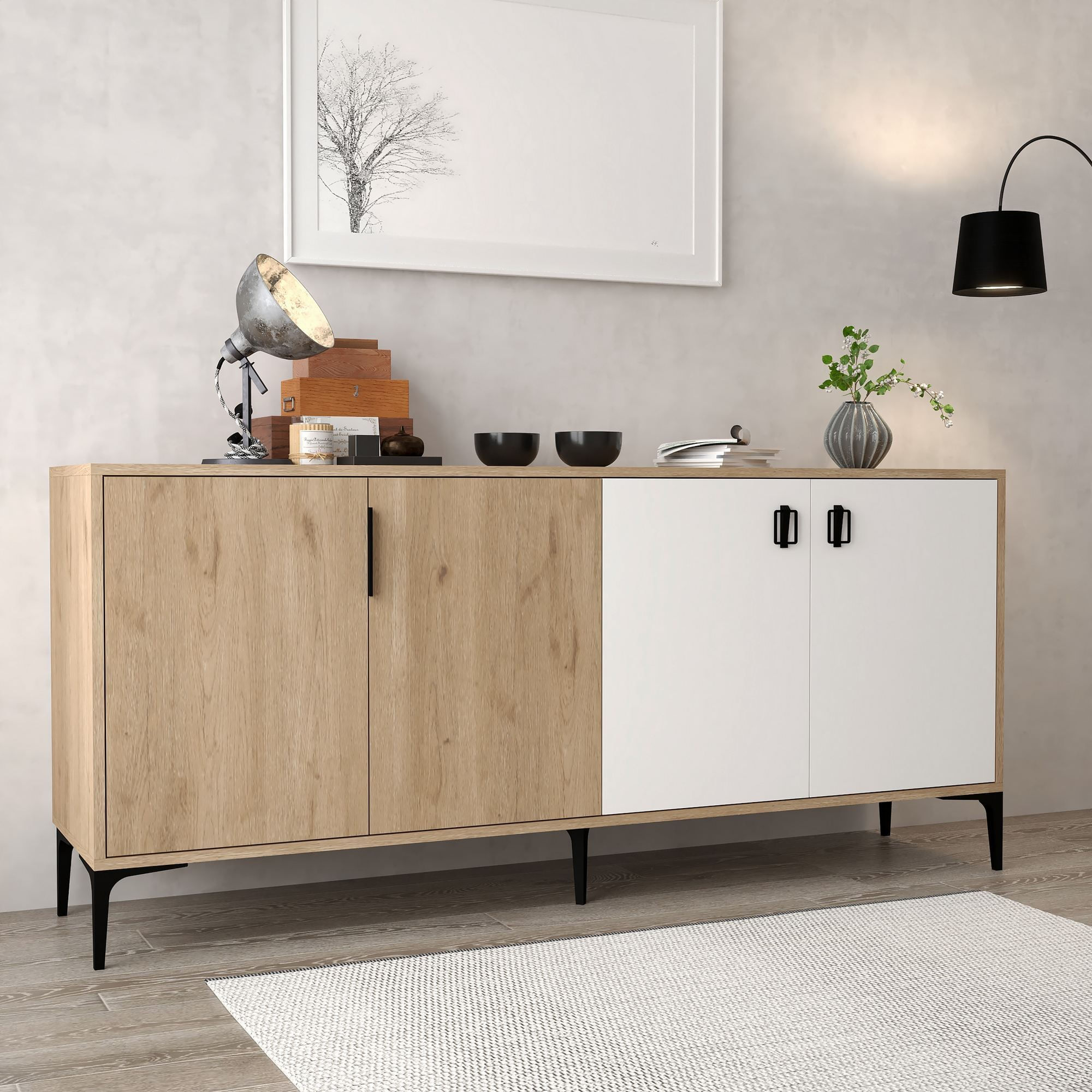Consola Neva 4003, 180 x 81 x 44 cm, stejar safir alb, PAL melaminat — imaginea 5