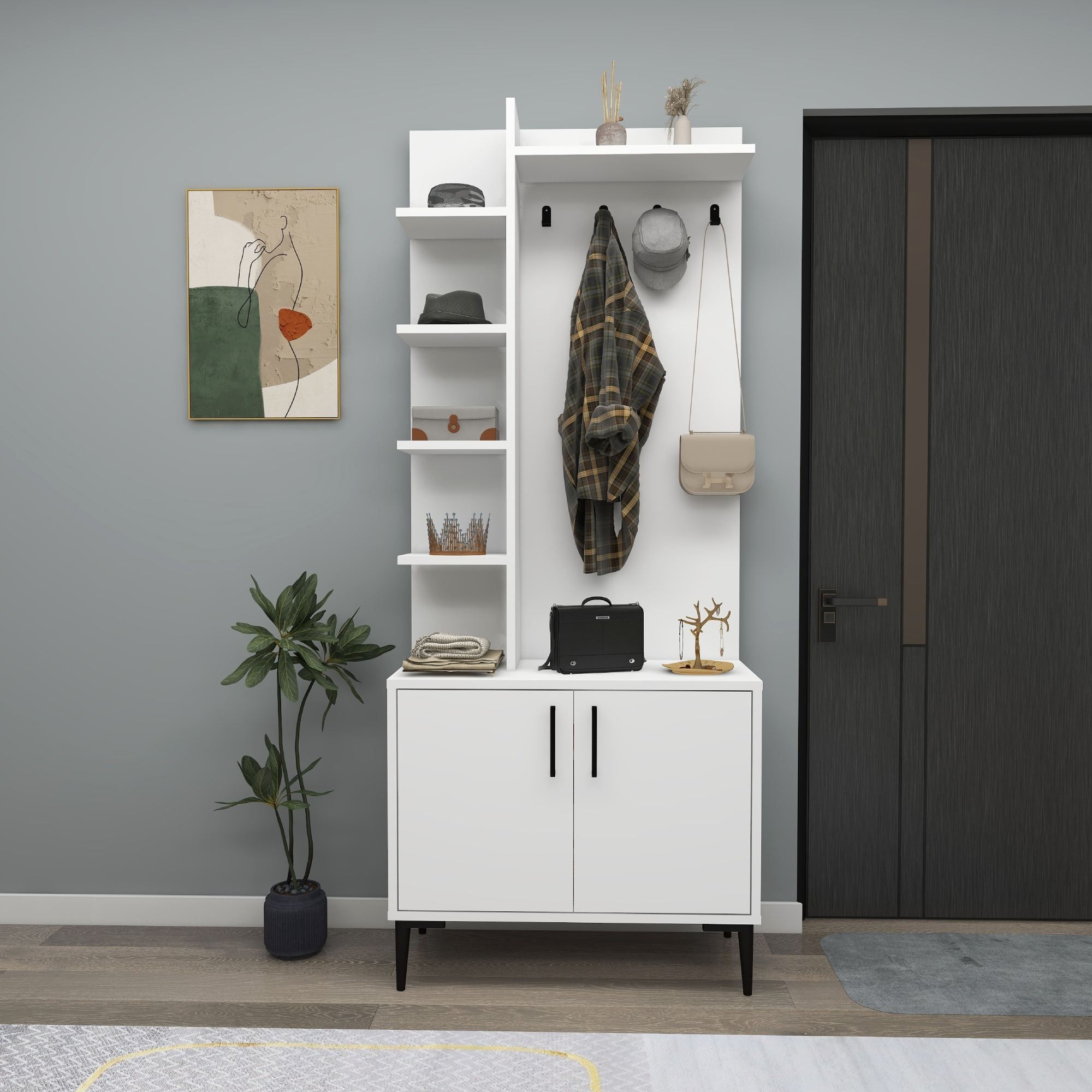 Cuier hol Julendor, 74,4 x 182,8 x 35 cm, alb, PAL melaminat — imaginea 3
