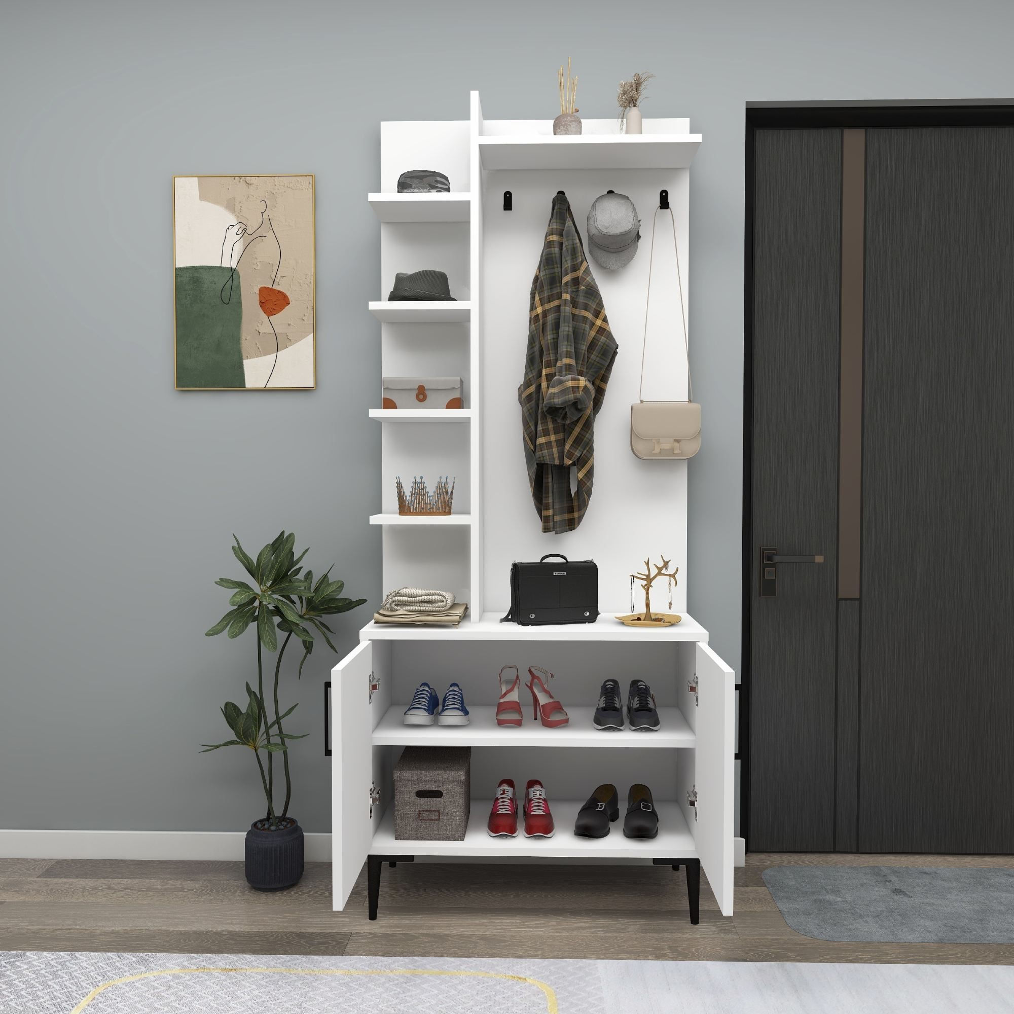 Cuier hol Julendor, 74,4 x 182,8 x 35 cm, alb, PAL melaminat — imaginea 4