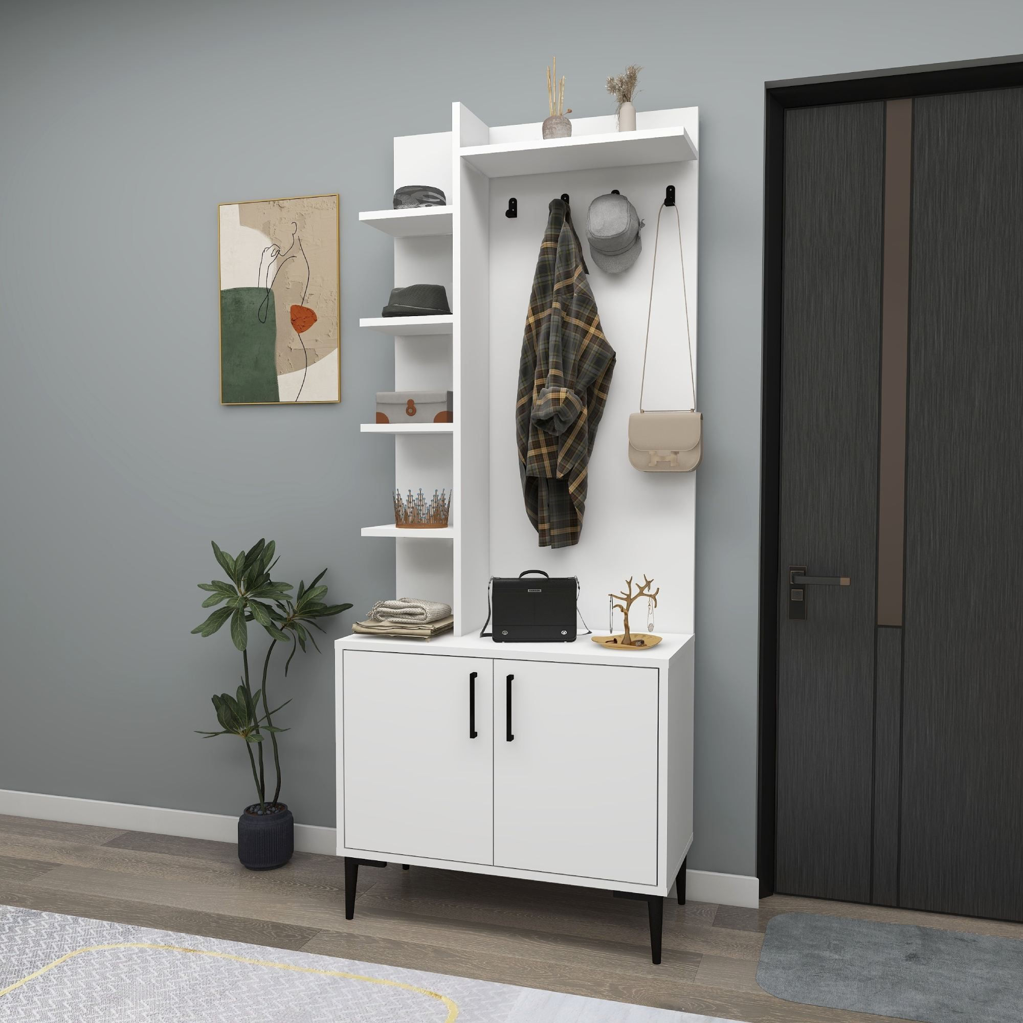 Cuier hol Julendor, 74,4 x 182,8 x 35 cm, alb, PAL melaminat — imaginea 5