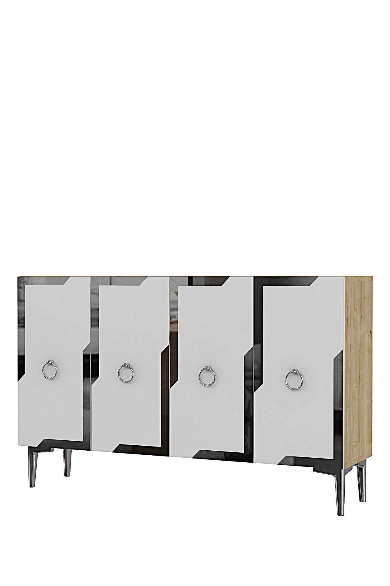 Consola Seza 120, 120 x 75 x 32 cm, stejar safir alb argintiu, PAL melaminat, oglinda inclusa, safir stejar / alb / silver — imaginea 2
