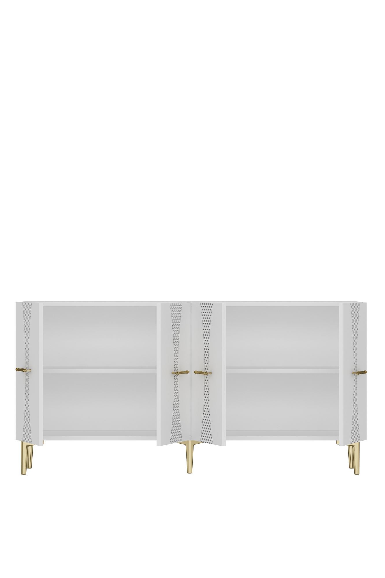 Consola Slim 150, 150 x 75 x 32 cm, alb auriu, PAL melaminat, alb / gold