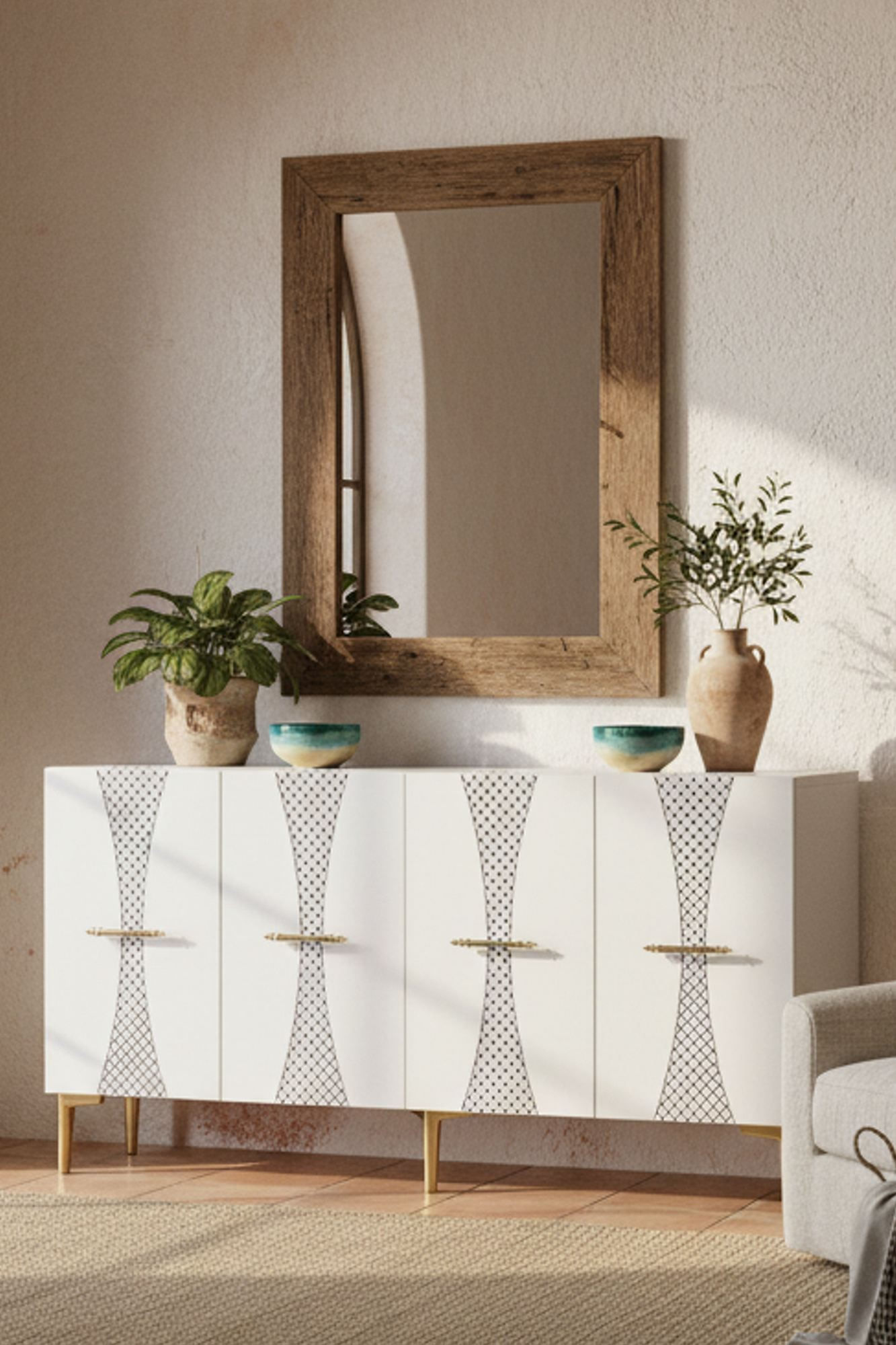 Consola Slim 150, 150 x 75 x 32 cm, alb auriu, PAL melaminat, alb / gold — imaginea 2