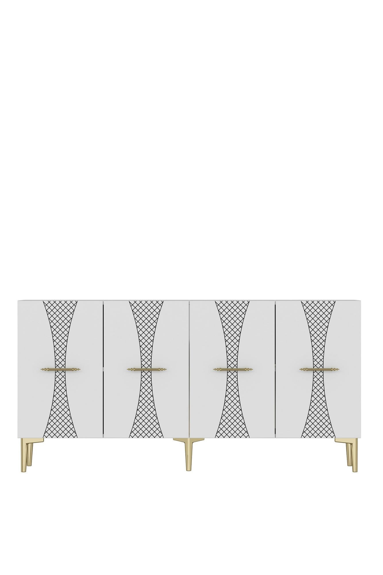 Consola Slim 150, 150 x 75 x 32 cm, alb auriu, PAL melaminat, alb / gold — imaginea 3